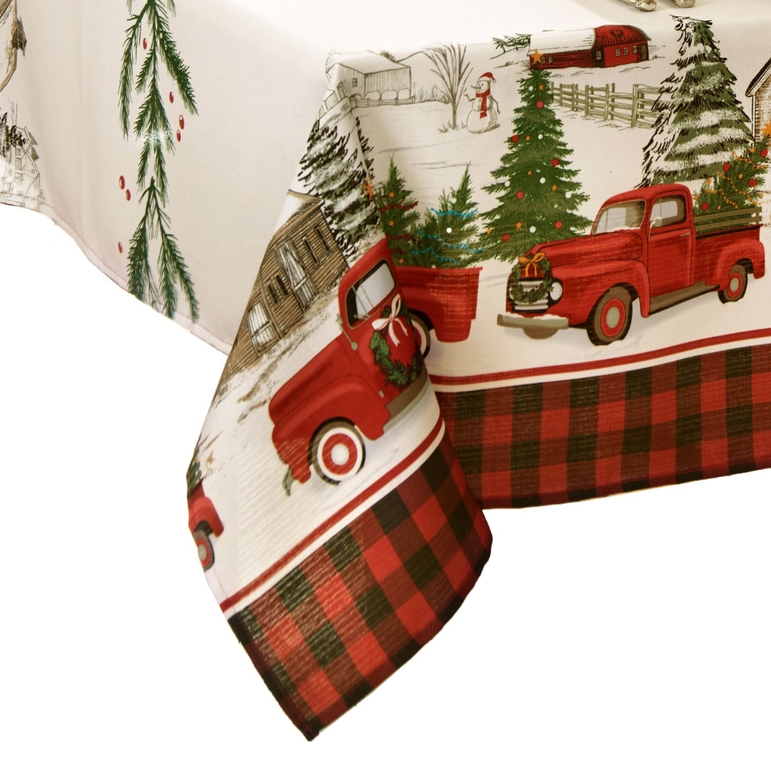 Elrene Home Fashions 194590046026 Vintage Christmas Tree Farm Holiday 60"x120" Indoor Multicolor Table Cover for 8-ft rectangle
