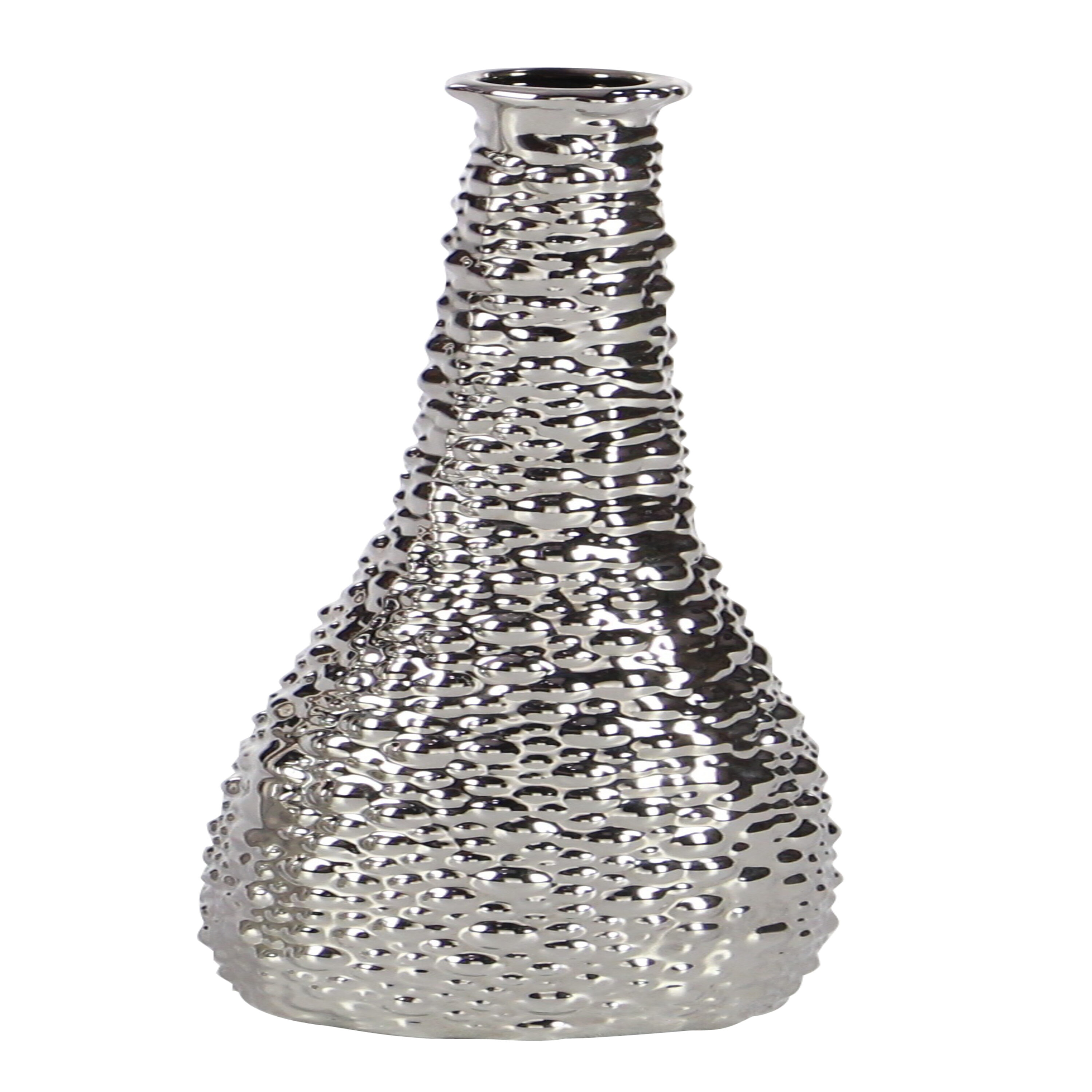 Elegant Trio Silver Ceramic Vase Set with Textured Finish