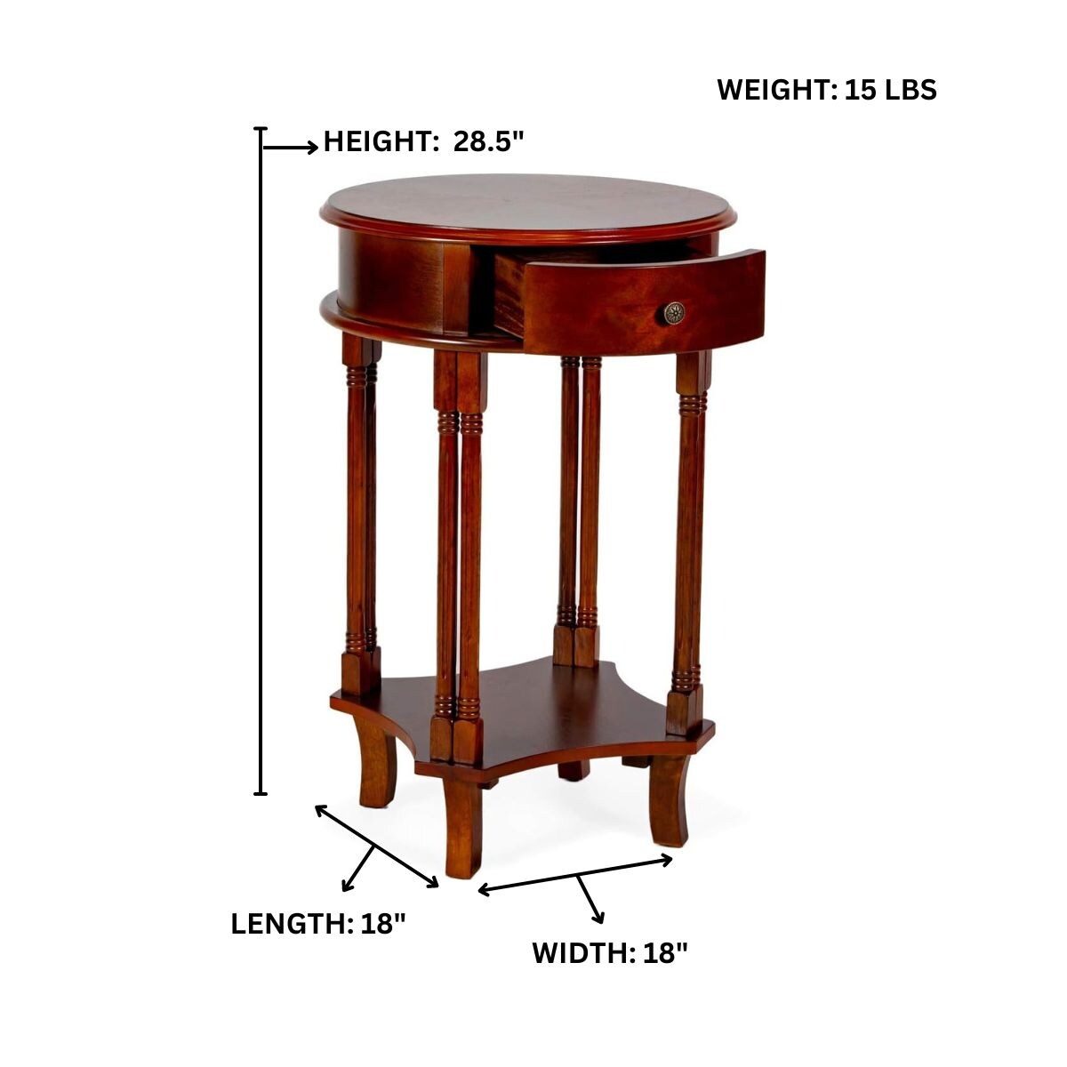 Cherry Finish Round Wood Accent Table with Storage