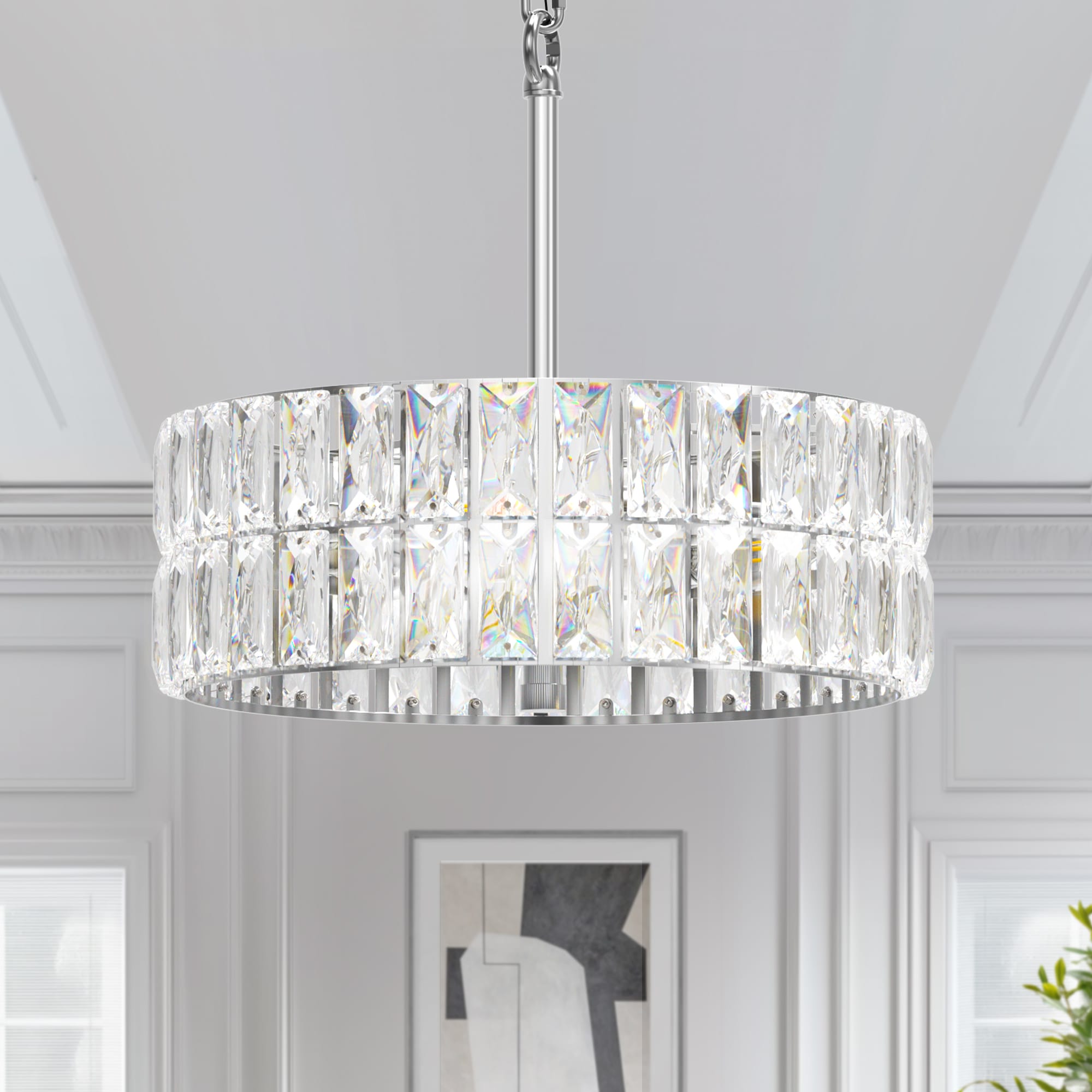 YANSUN 3 -Light Nickel Art glass Metal Chandelier