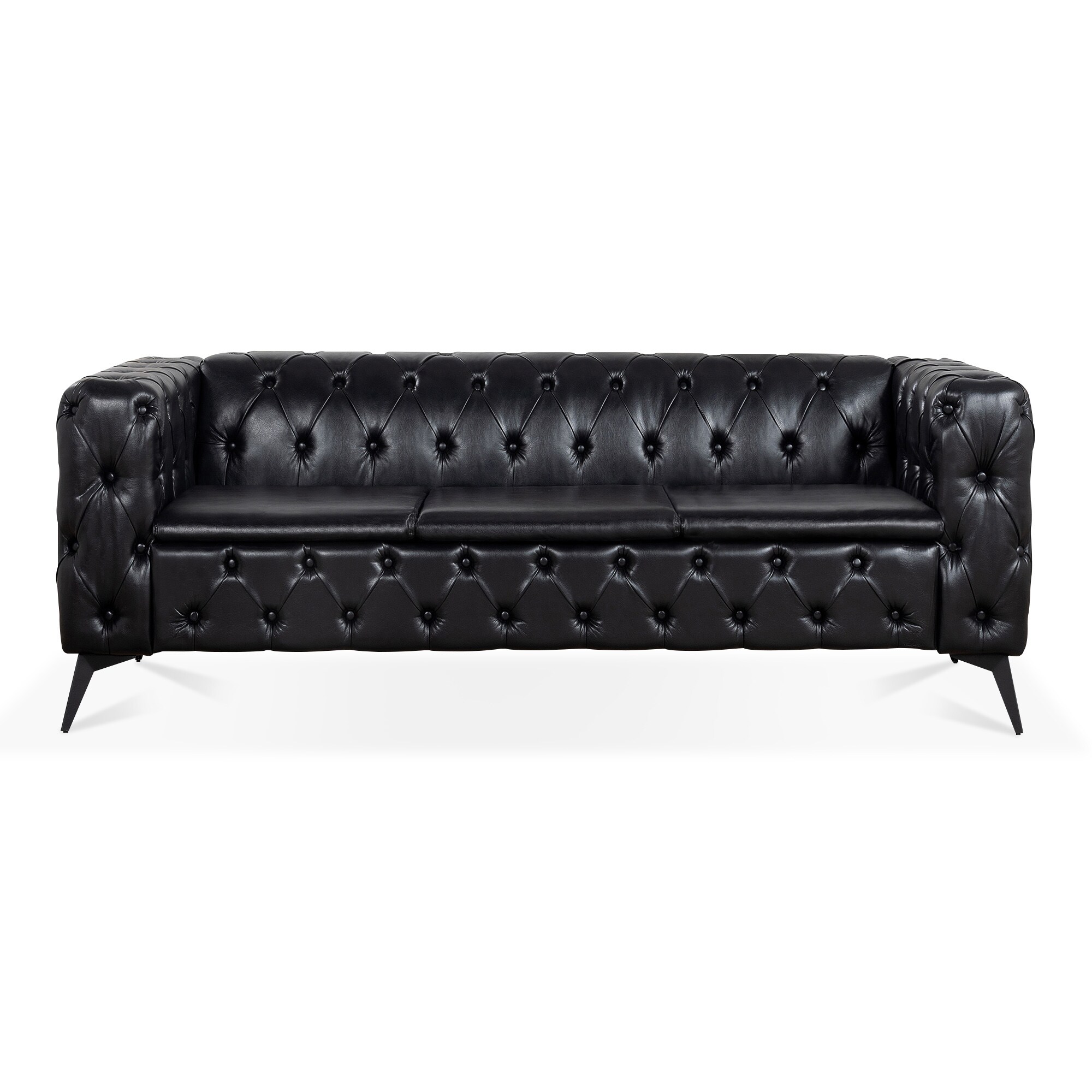 Bybafun YA3700398 84.1-Inches Midcentury Black Faux leather 3 -seater Sofa