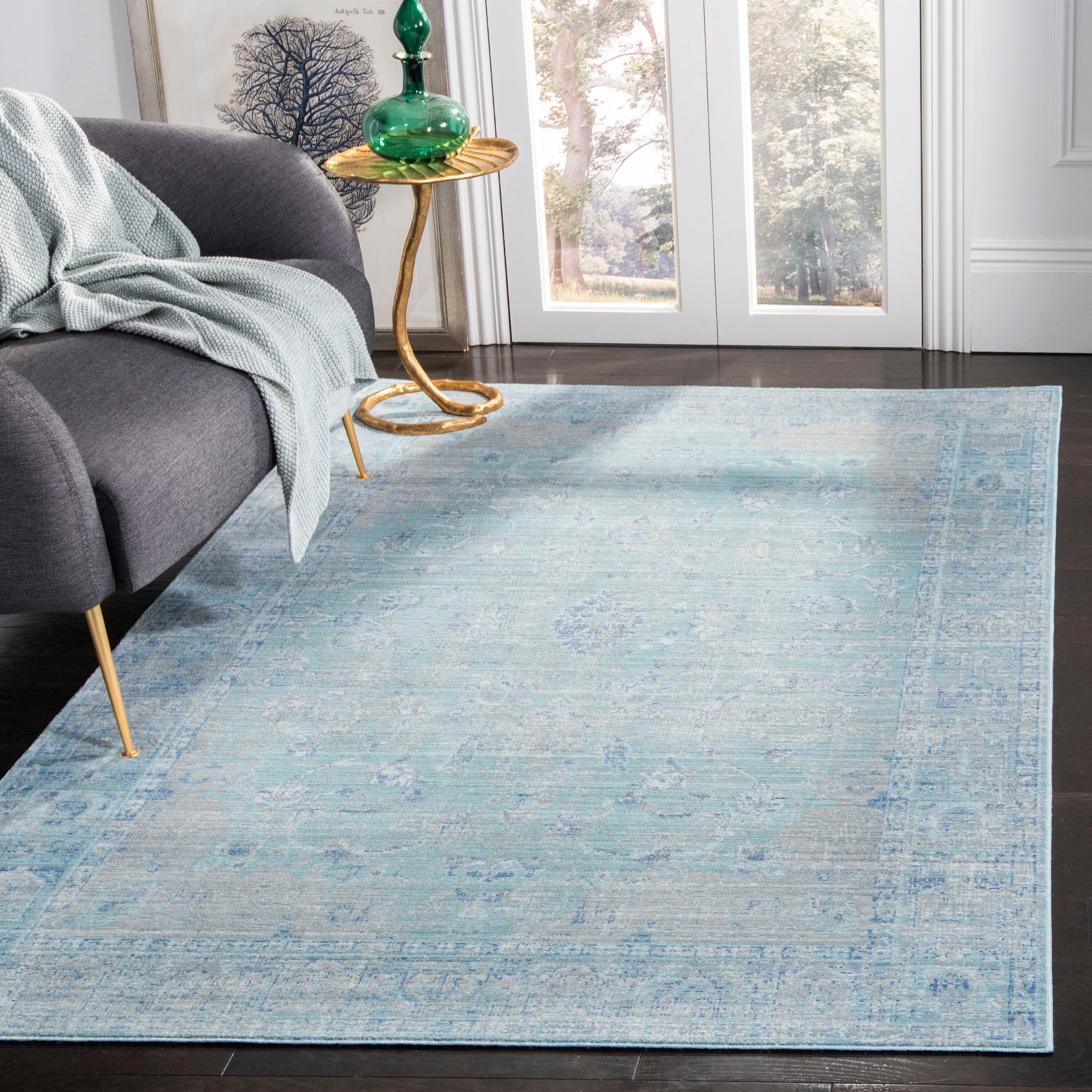 Safavieh VAL103T-3 Valencia Tabitha 3 x 5 (ft) Loomed Polyester Teal/Multi Rectangular Indoor Floral/Botanical Vintage Throw rug