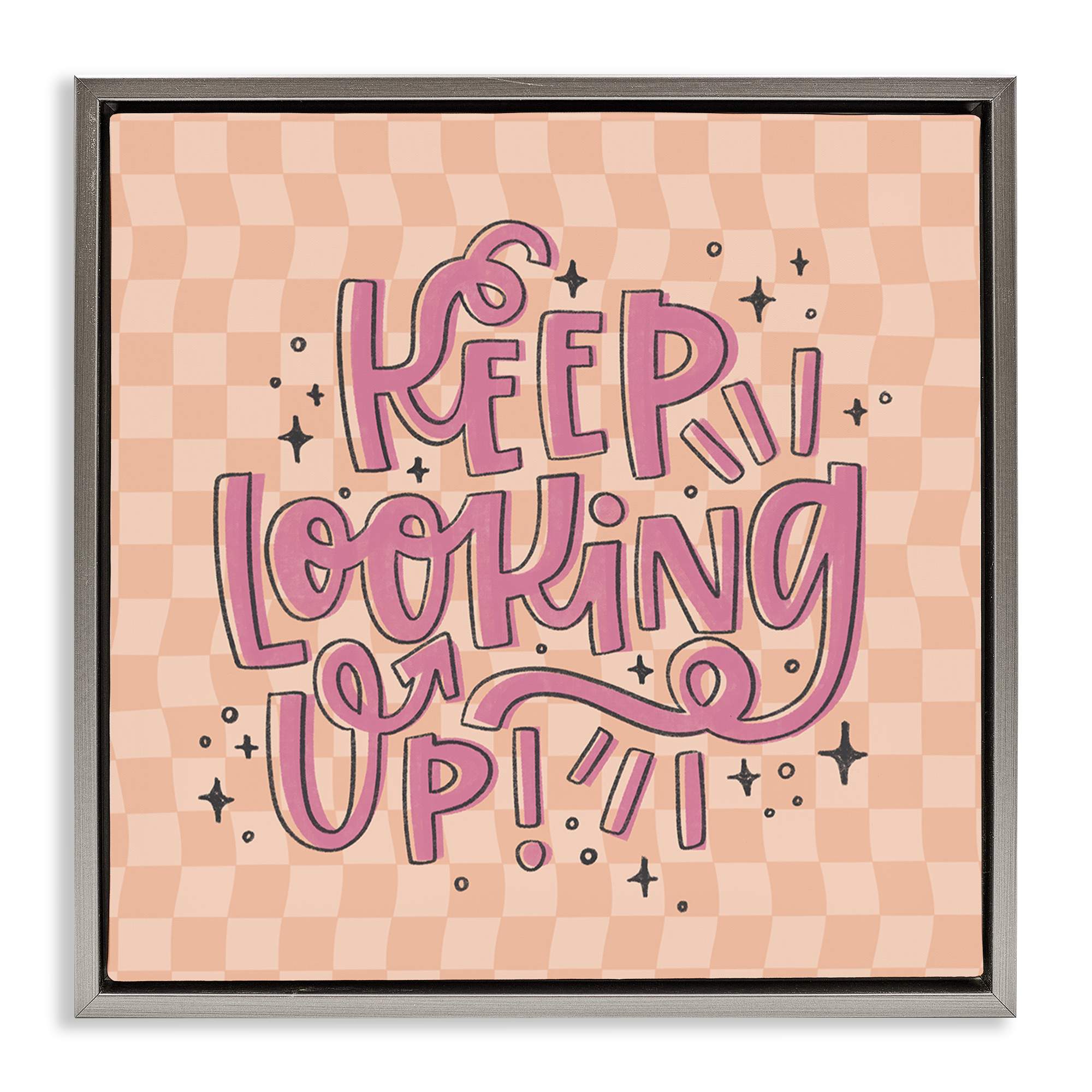 Stupell Industries BT-423-FFL-24X24 Keep Looking Up on Checkered Gray Framed Floater Canvas Wall Art By Sarah Hickman 25 x 25