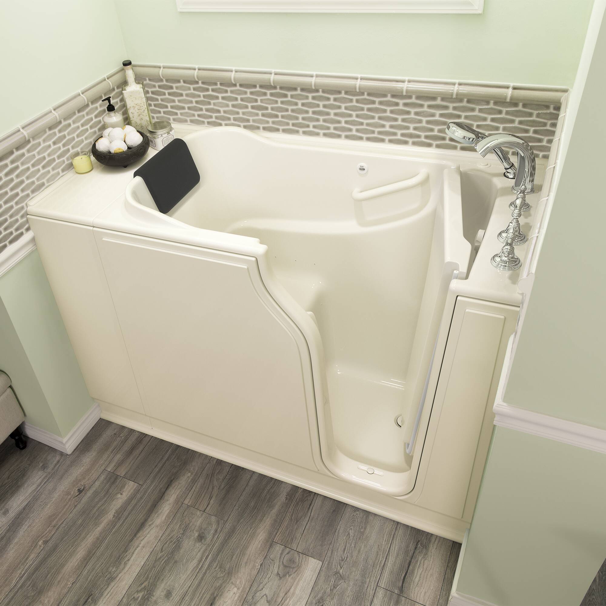 American Standard 3052.109.ARL 29.75-Inches x 51.5-Inches Linen Fiberglass Rectangular Walk-in Air bath with Faucet Hand Shower Drain ( Right Drain )