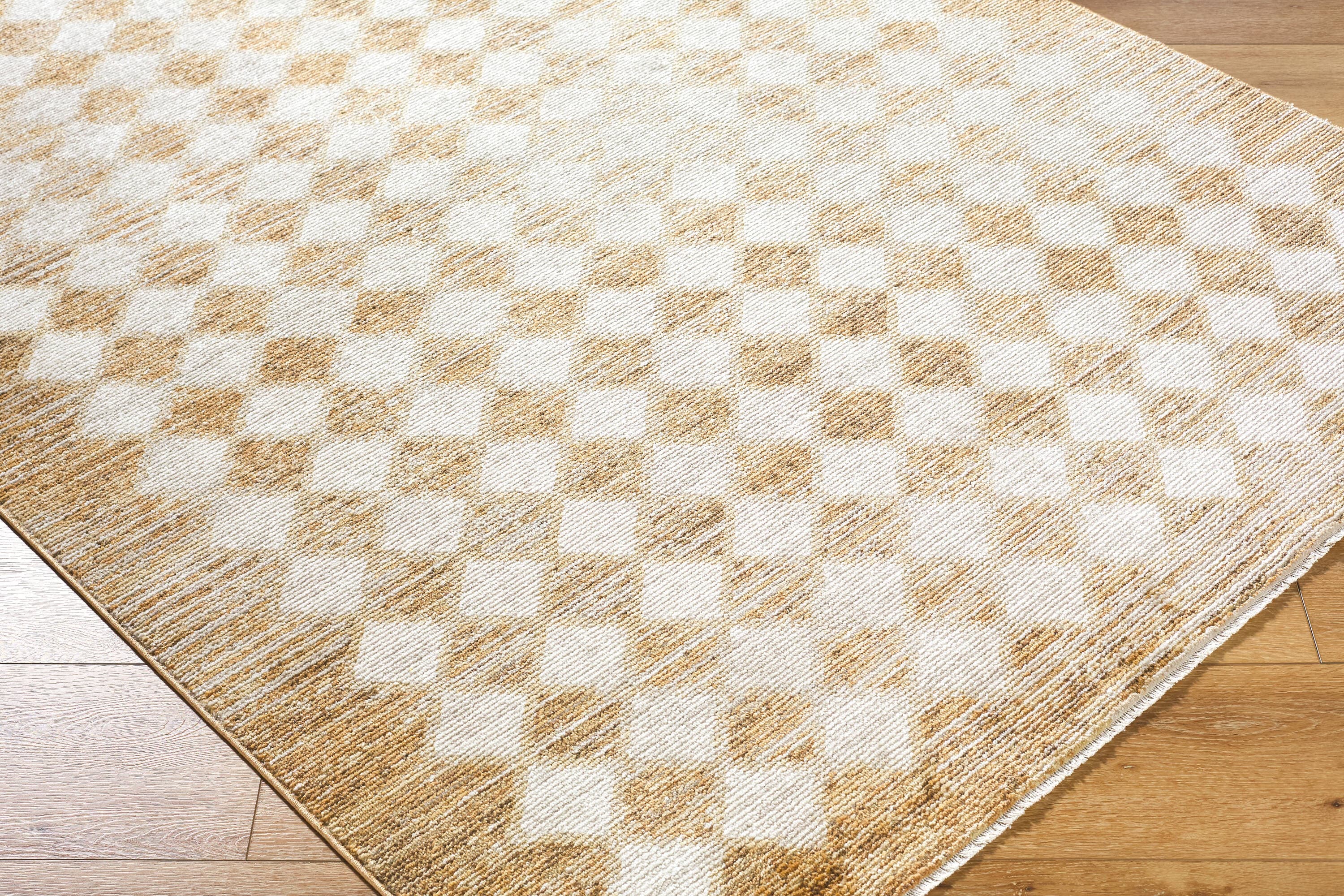Taupe and Cream Rectangular Synthetic Checkered Area Rug