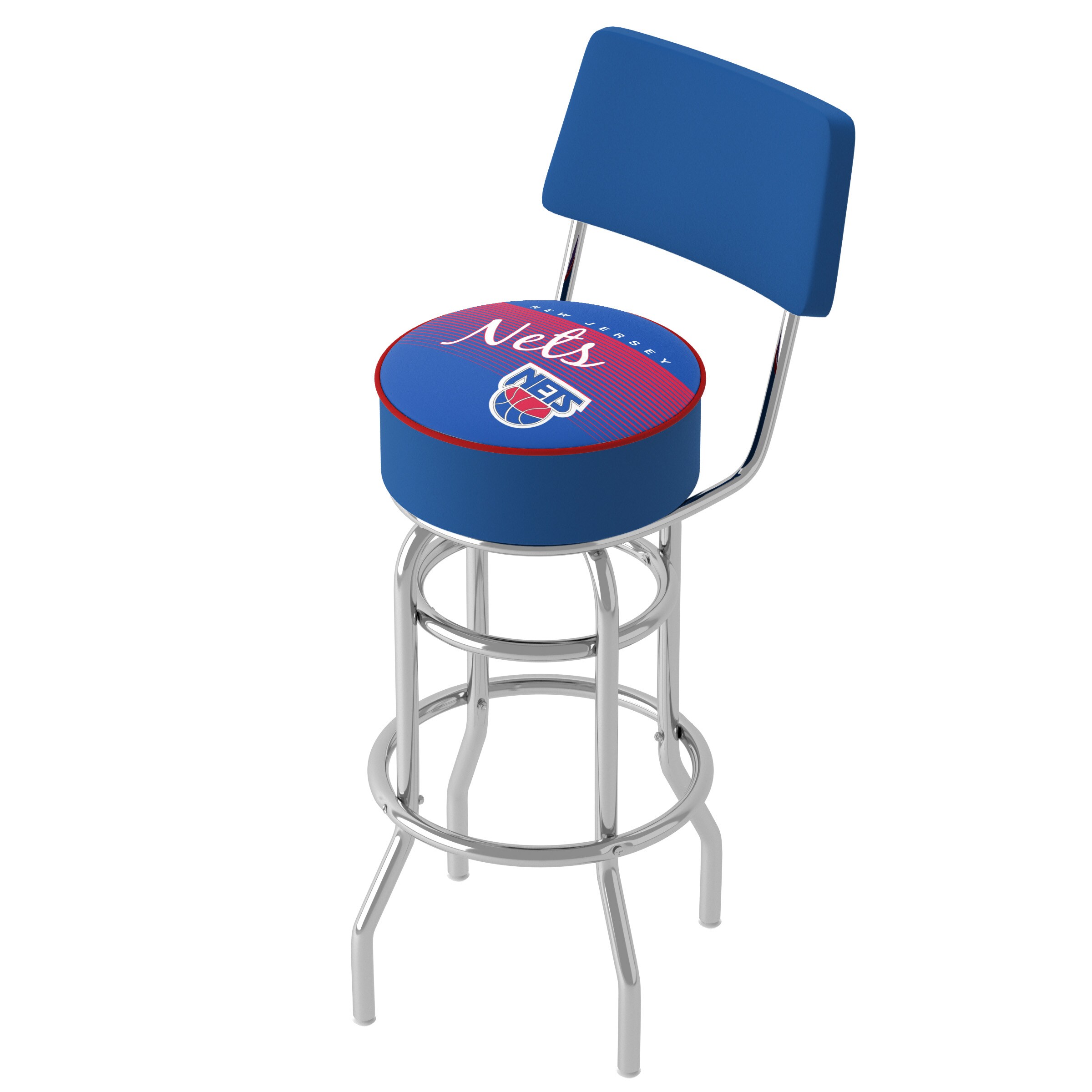 Trademark Gameroom NBA1100HC-NJN-TWN New Jersey Nets 31.0-in H Bar height Upholstered Swivel Metal Bar Stool