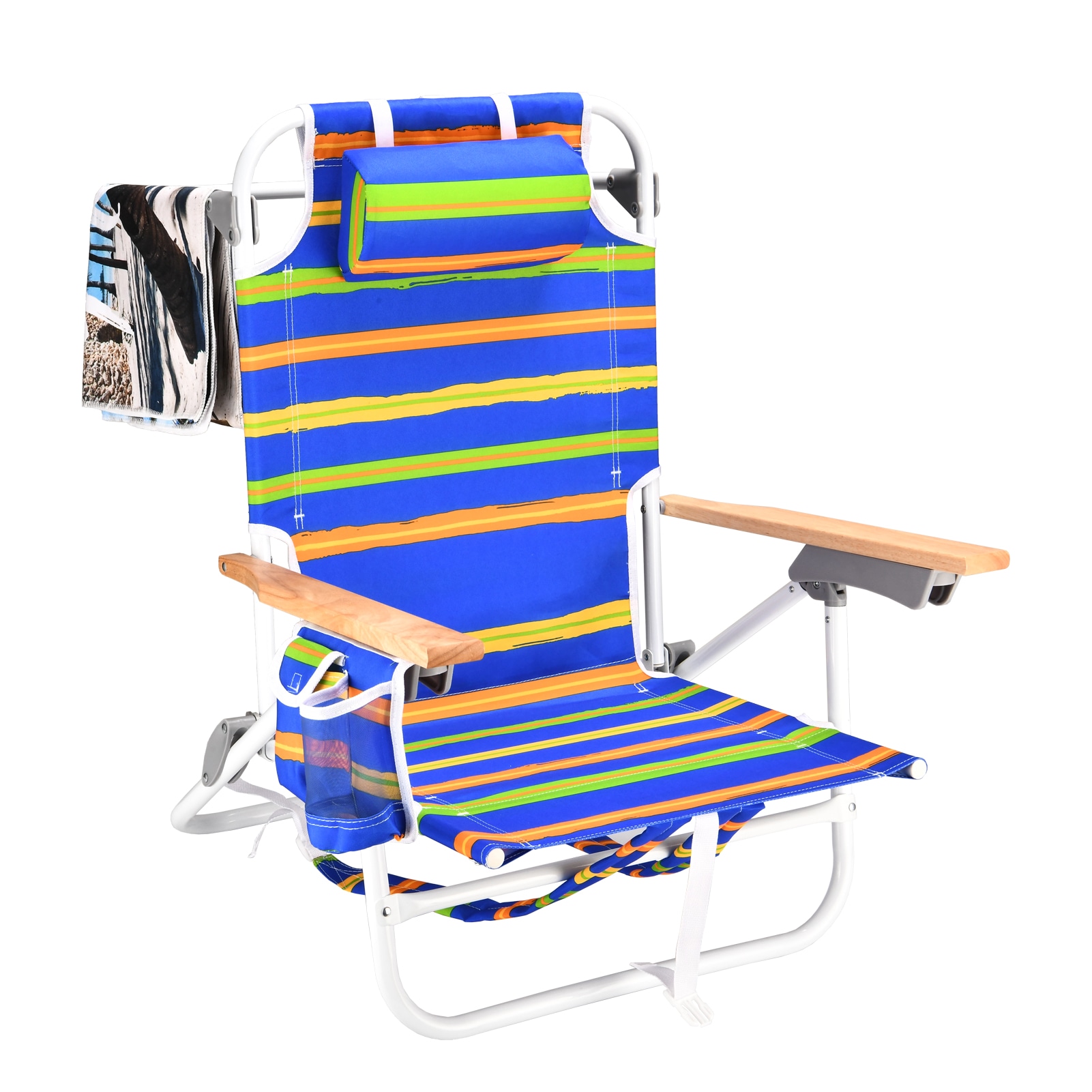 Kahomvis BEACH-QP109-208 Polyester Blue+Yellow Folding Beach chair Adjustable and