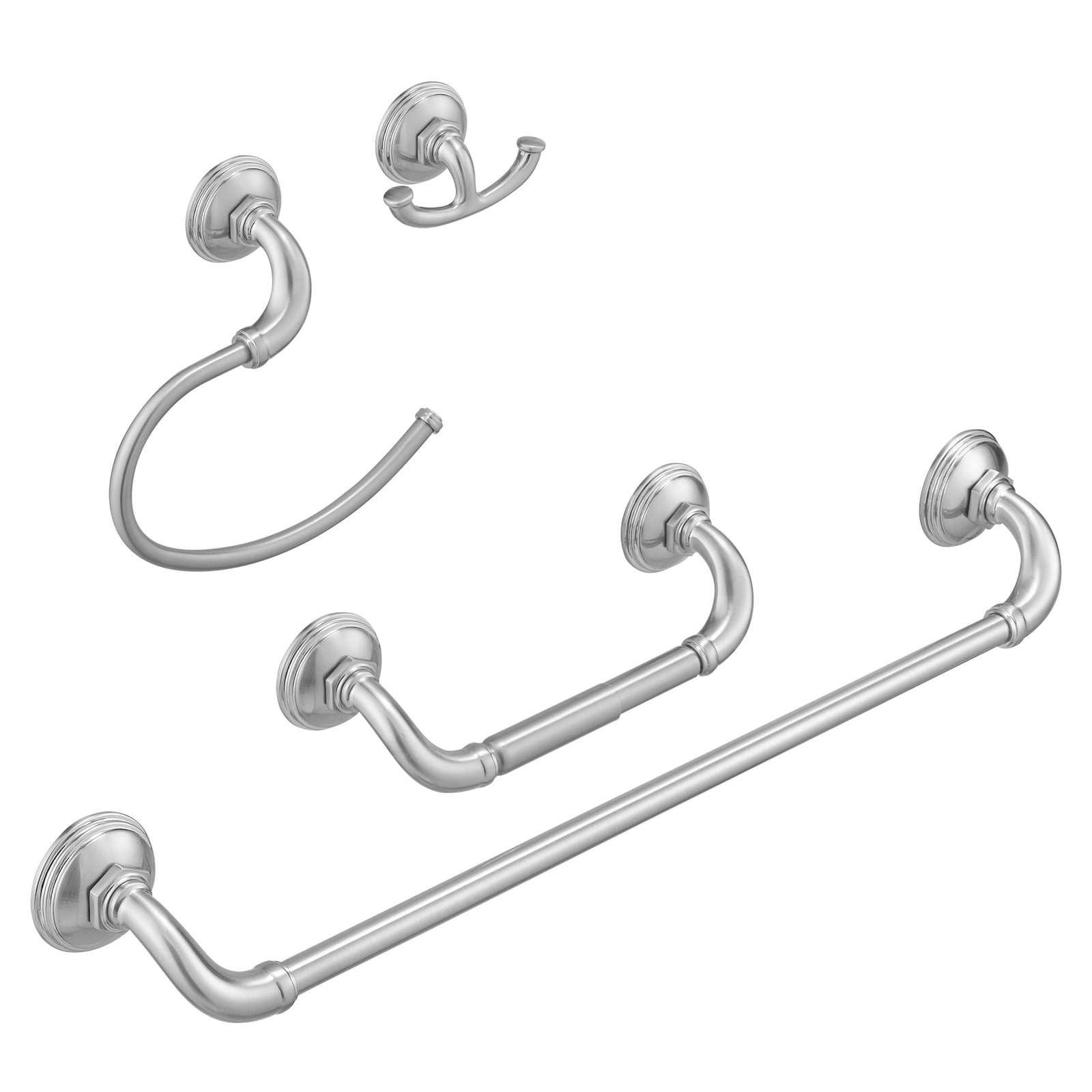 BWE A-91067-N 4 -Piece Urban Stream Brushed Nickel Decorative Bathroom Hardware Set Towel Bar, Toilet Paper Holder, Towel Ring ,Robe Hook Included