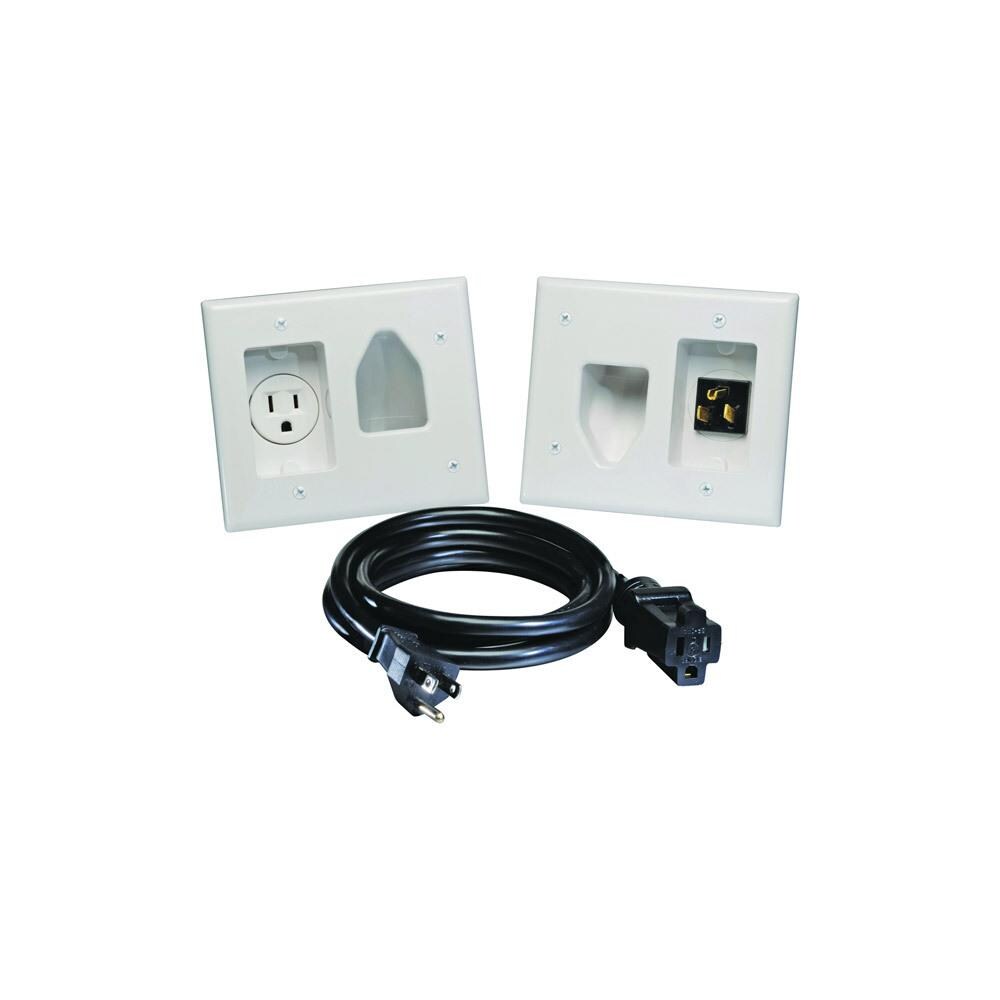  DBL33129 Datacomm 45-0023-WH White Recessed Pro-Power Kit with Straight Blade Inlet