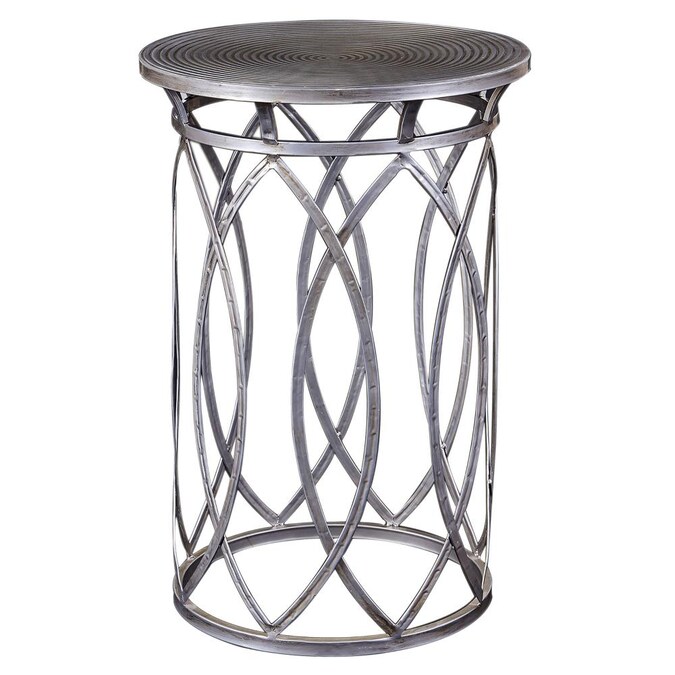 Co Silver Pewter Metal Round End Table, Silver Round End Table