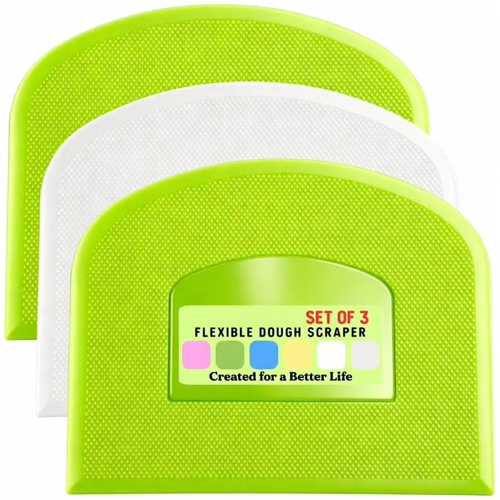 Anqtovp  Dough Scraper Set 3 pcs Flexible Plastic Bowl Scraper Sharp Edge Non Slip Baking Tool for Mixing Cutting Shaping Wet Dough Cake Flour