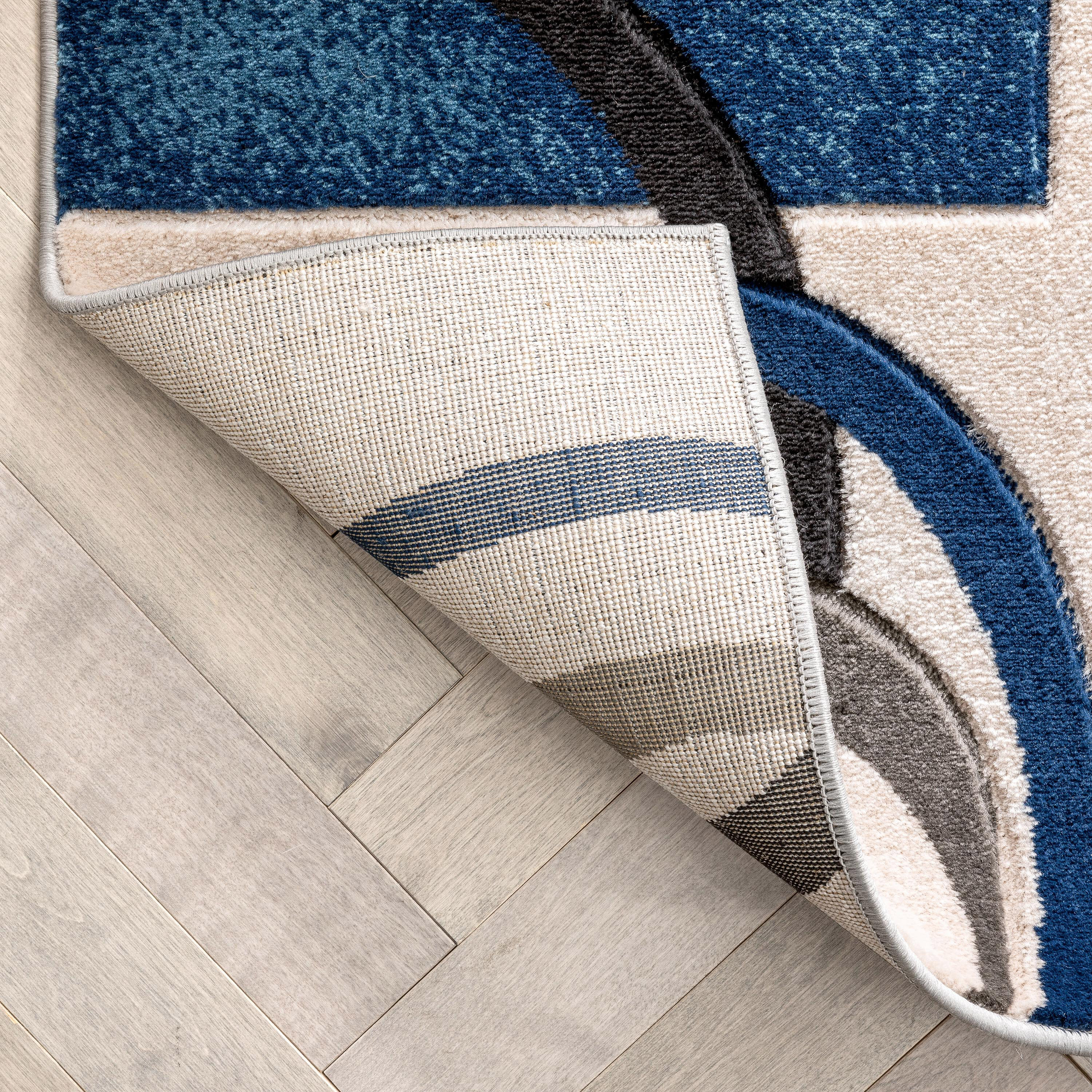 Dark Blue Geometric Synthetic Runner Rug