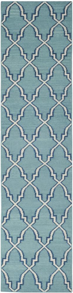 Safavieh DHU564B-212 Dhurries Redivy 2 x 12 (ft) Wool Light Blue/Ivory Rectangular Indoor Trellis Coastal Runner rug