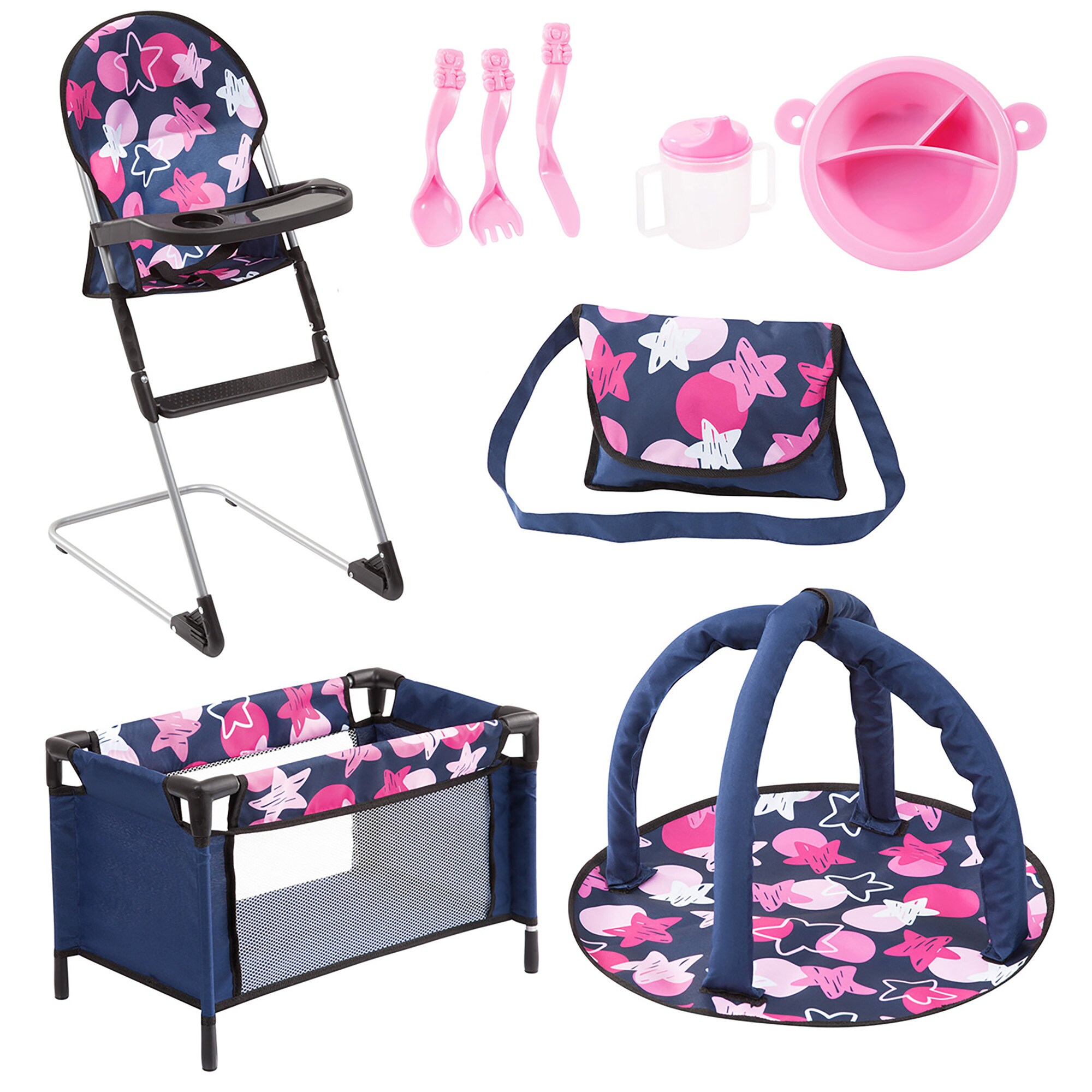 Dolls pram clearance and highchair set