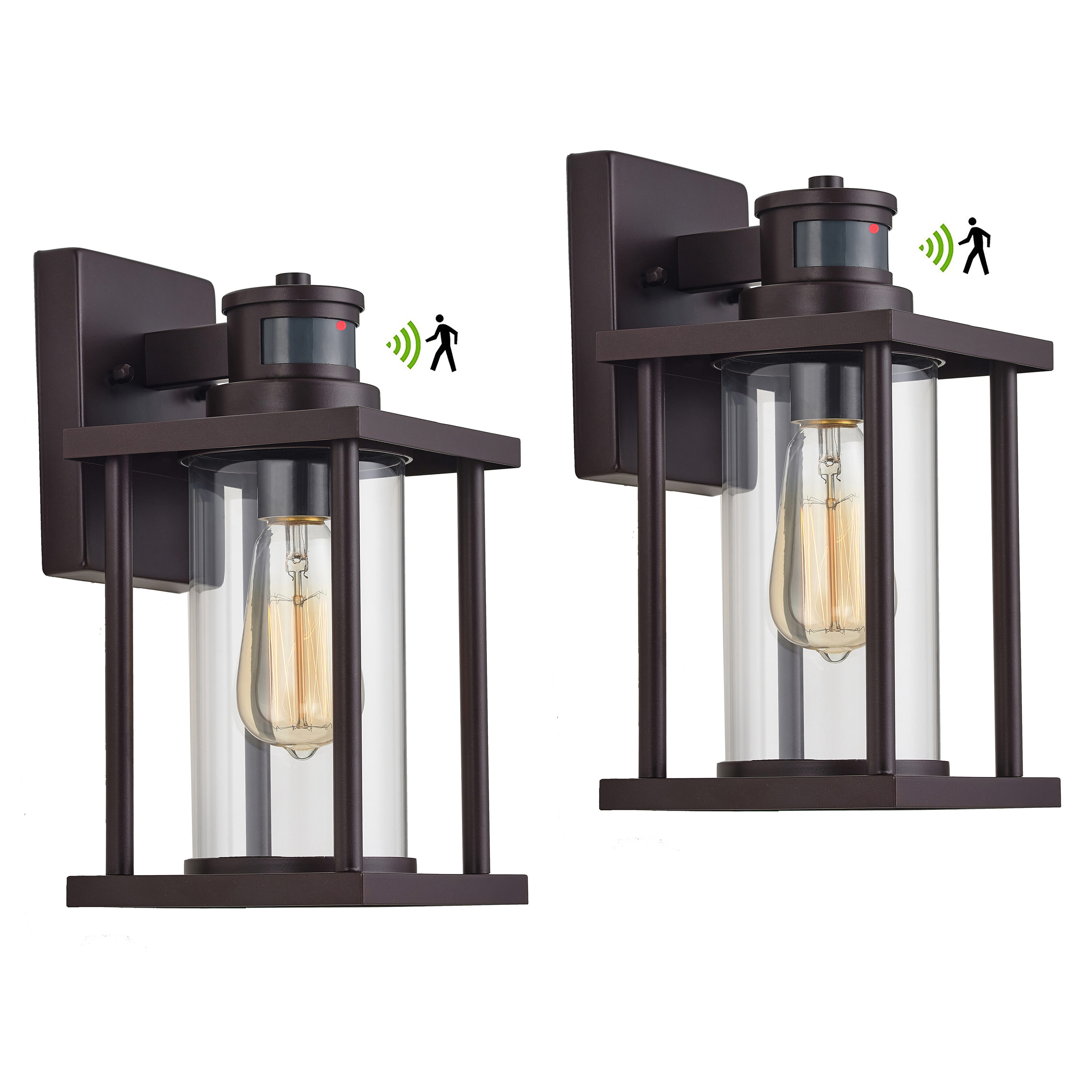 MICSIU Gorden 2-Pack 1-Light 11.88-in H Oil-Rubbed Bronze Motion Sensor ...