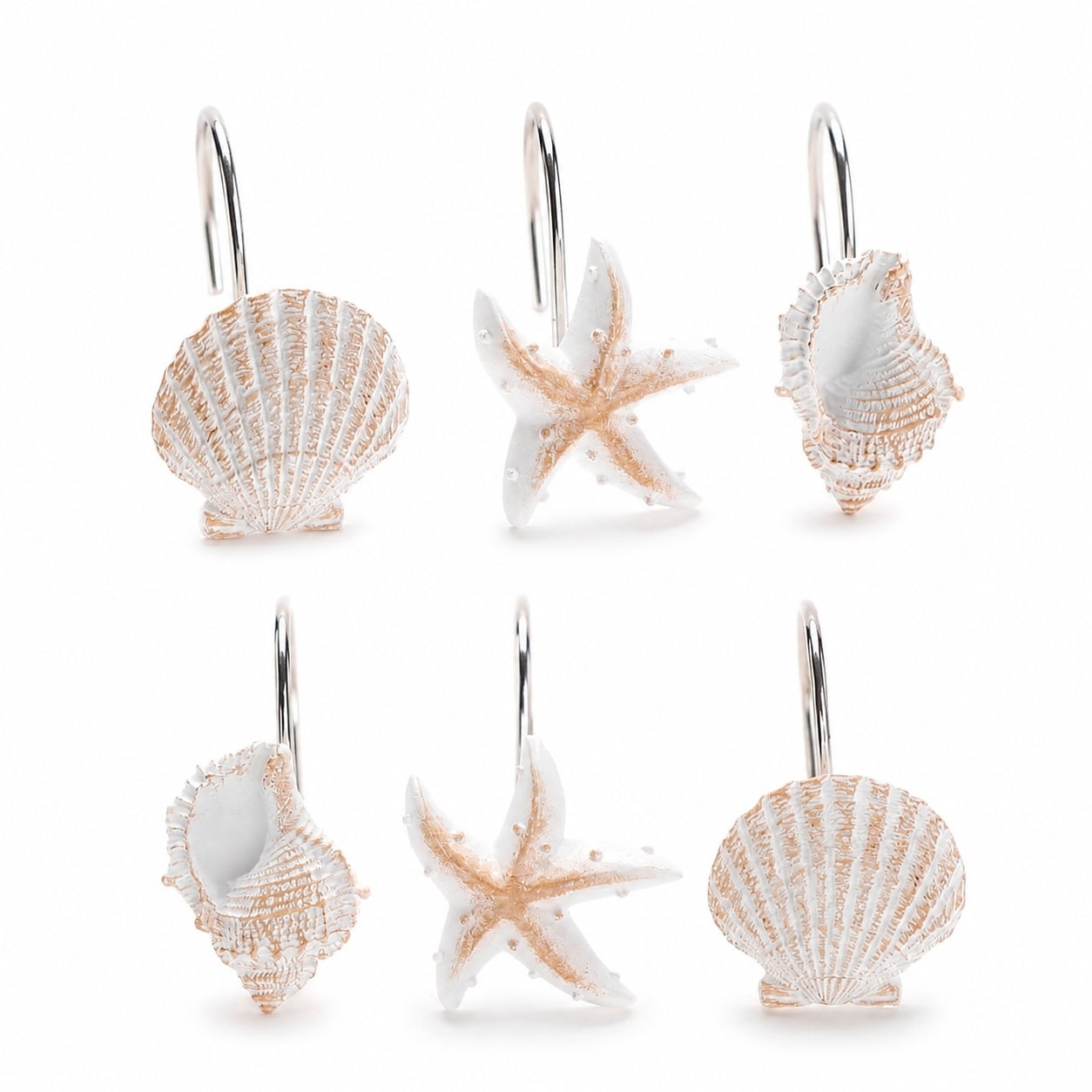 Aoibox  12 Pack Coastal Seashell Anti Rust Resin Decorative Shower Curtain Rings and Hooks in Natural Beige