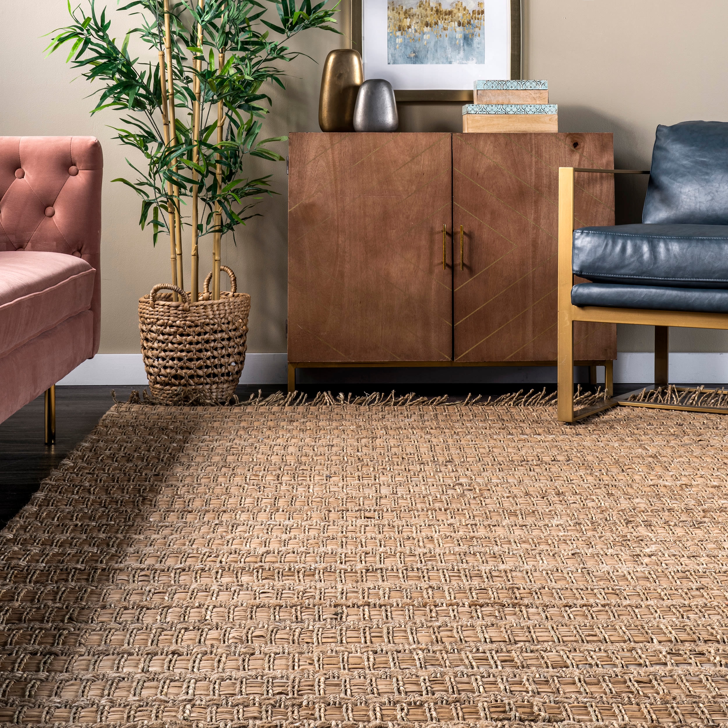 Natural Beige Seagrass and Straw Flat Woven 3' x 5' Area Rug