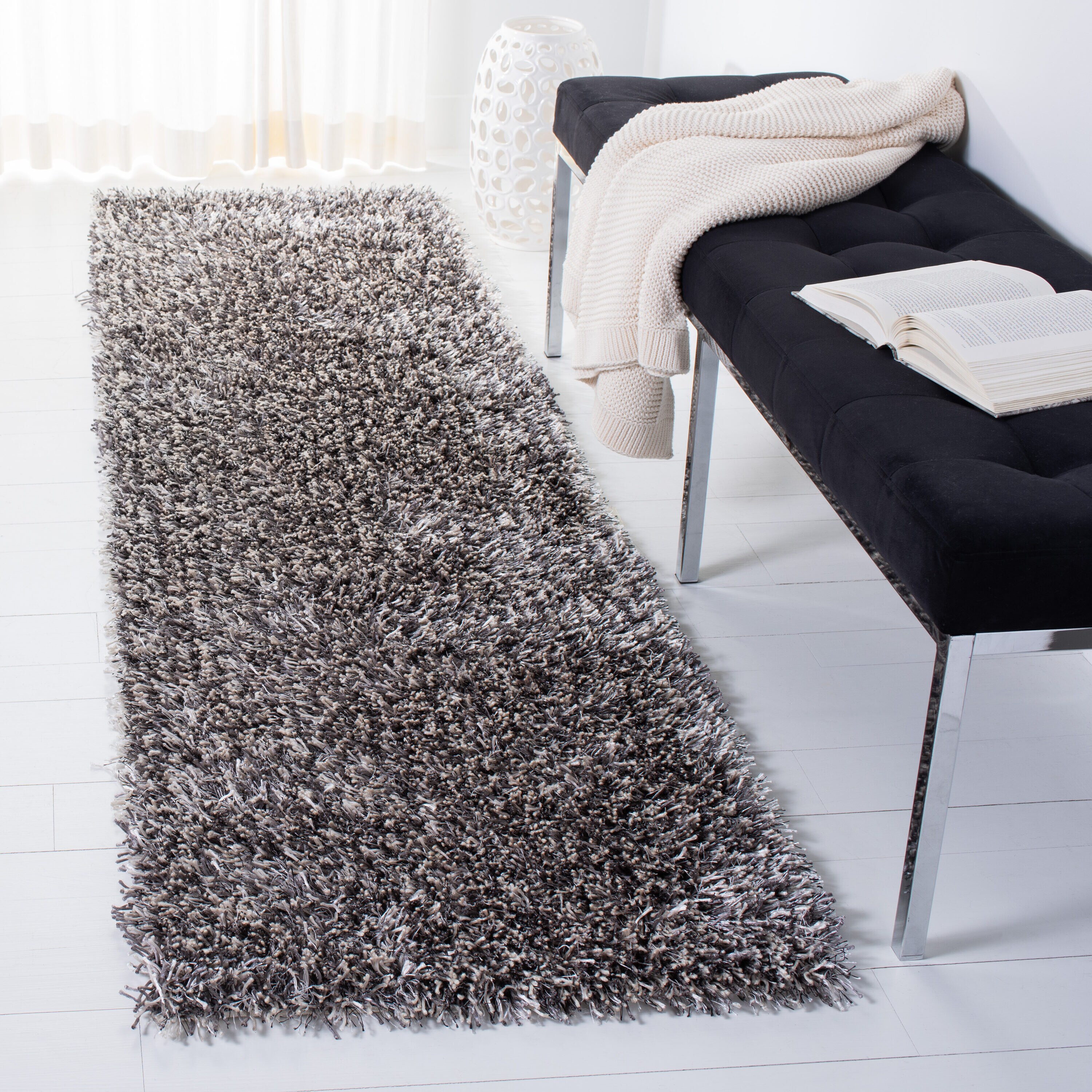 Safavieh SG531-7612-28 New Orleans Shag 2 x 8 (ft) Tufted Polyester Platinum/Ivory Rectangular Indoor Solid Runner rug