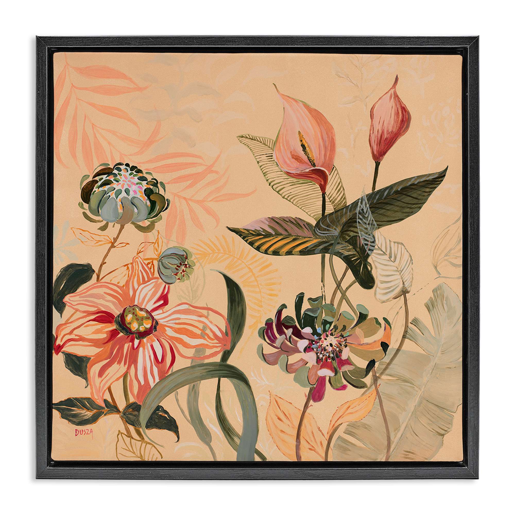 Stupell Industries BS-791-FFB-24X24 Tropical Foliage and Blooms Black Framed Floater Canvas Wall Art By Dusza 25 x 25