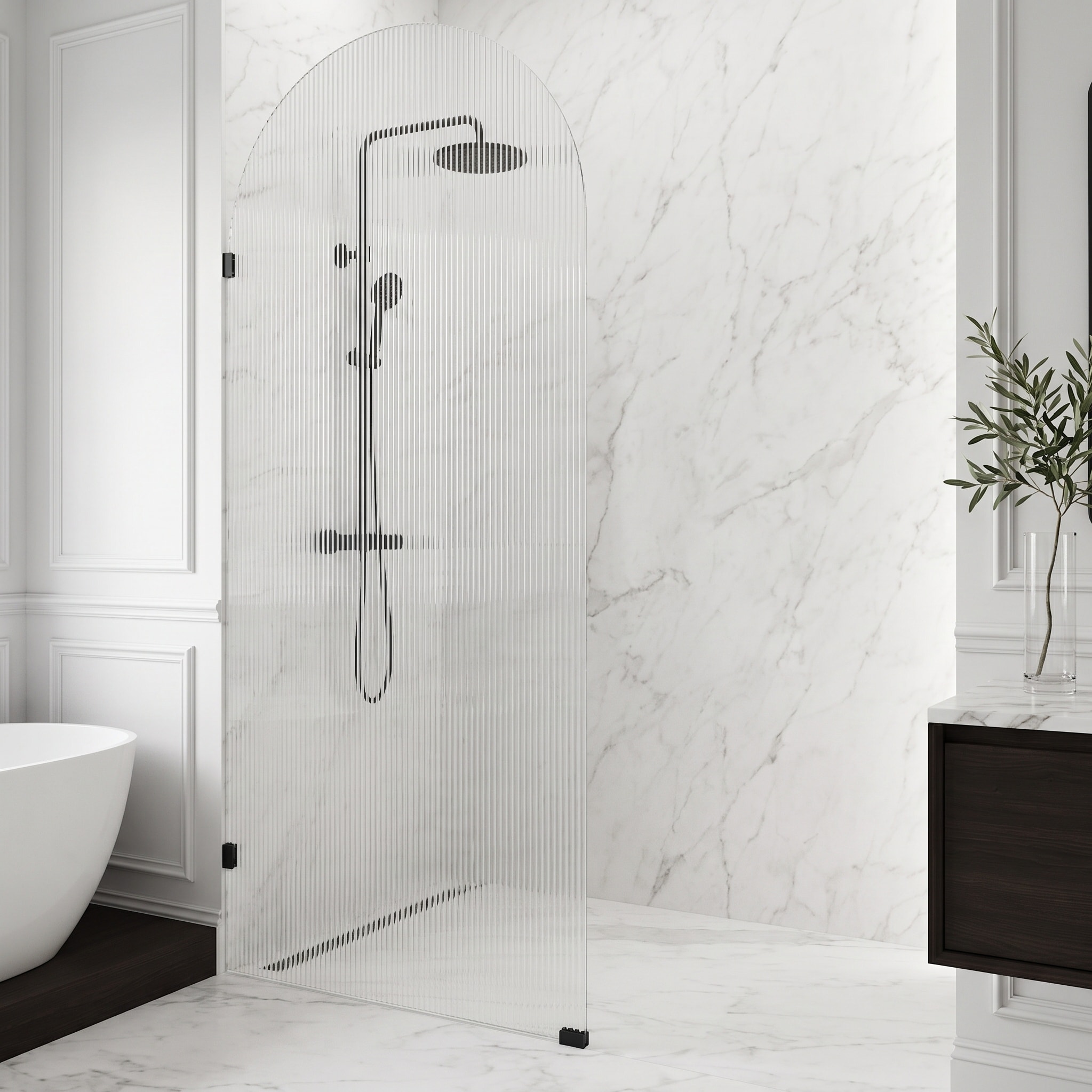 VIGO Arden Matte Black 34-in W x 78-in H Framed Patterned Glass Fixed Shower door