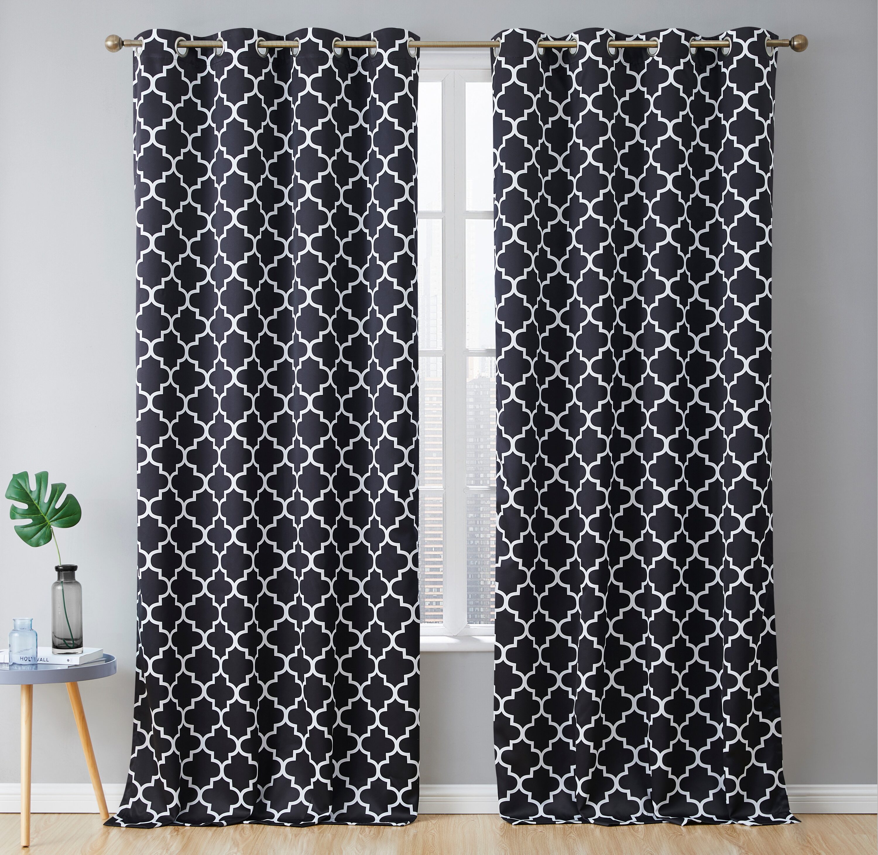 HLC.me 96-in Black Blackout Thermal Lined Grommet Curtain Panel Pair in ...