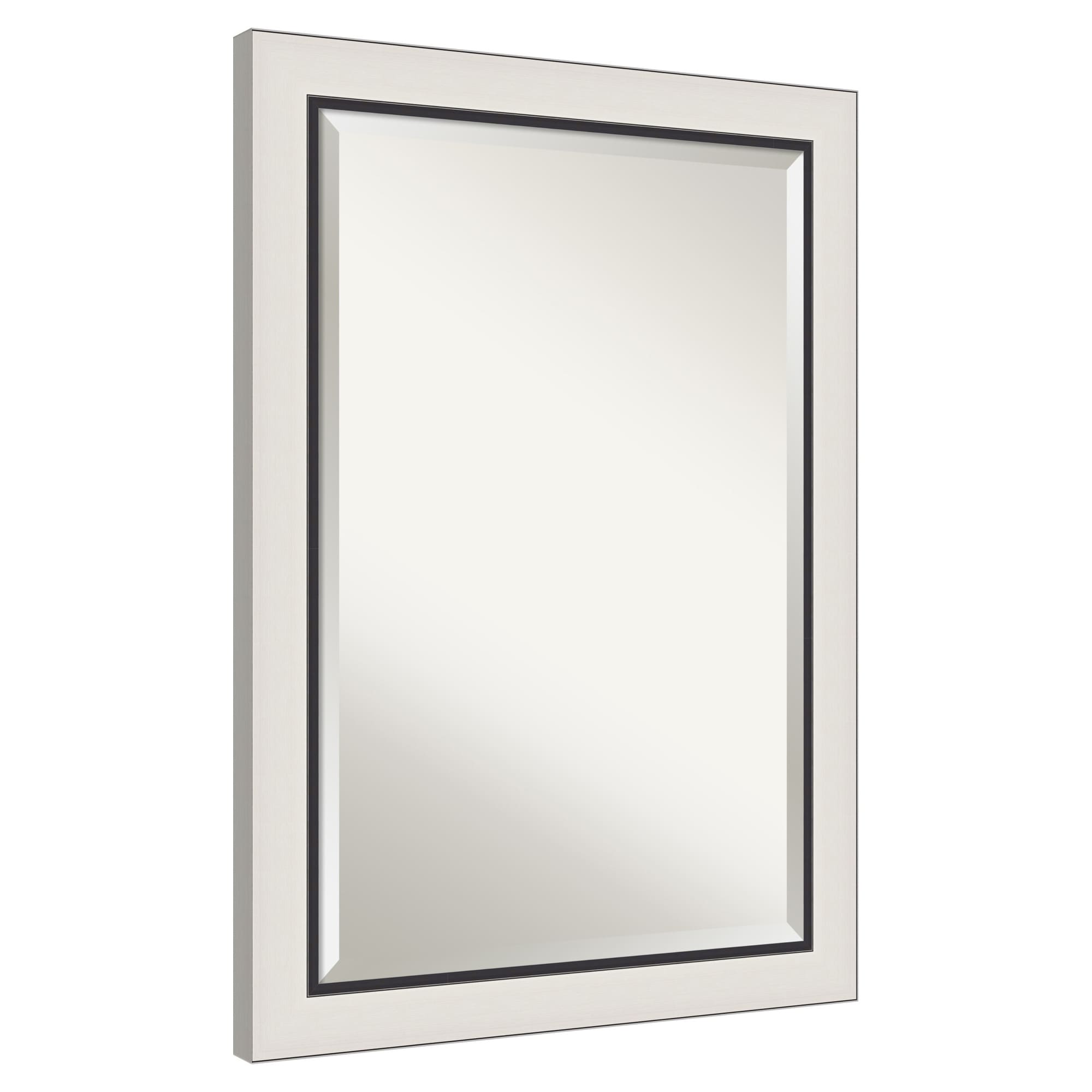 Amanti Art  Beveled Mirror Ellie Silver Black Framed Wood Bathroom Wall Mirror 41.5 x 29.5 in.