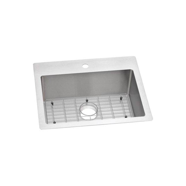 Elkay Crosstown 25-in x 22-in Polished Satin Single Bowl Drop-In or Undermount 1-Hole Commercial/Residential Kitchen Sink All-in-One Kit Elkay Crosstown 25-in x 22-in Polished Satin Single Bowl Drop-In or Undermount 1-Hole Commercial/Residential Kitchen Sink All-in-One Kit