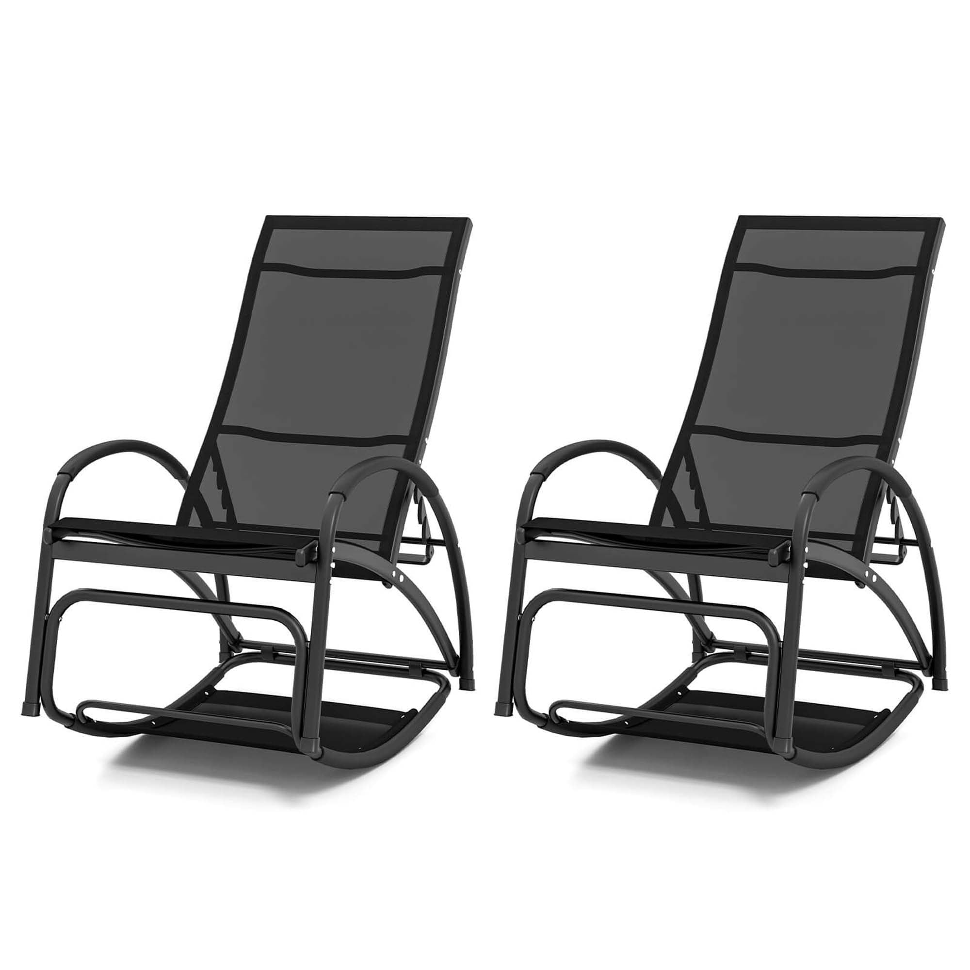 Costway HCST02205 Set of 2 Black Aluminum Frame Stationary Beach Chair with Gray Mesh Seat