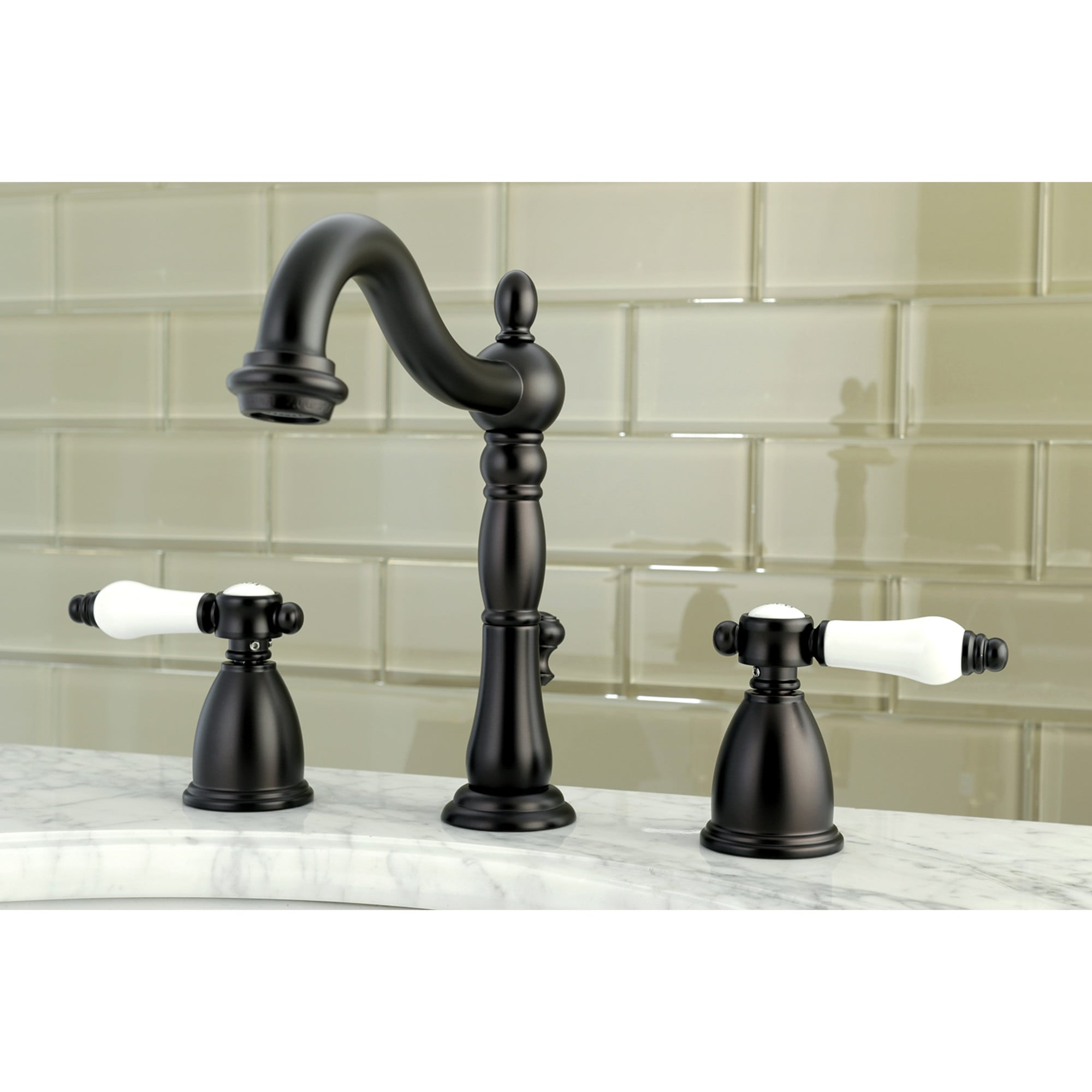 Kingston Brass WLKB1975BPL Bel-Air Oil-rubbed bronze Widespread 2-handle High-arc Residential Handle Bathroom Sink Faucet with Drain