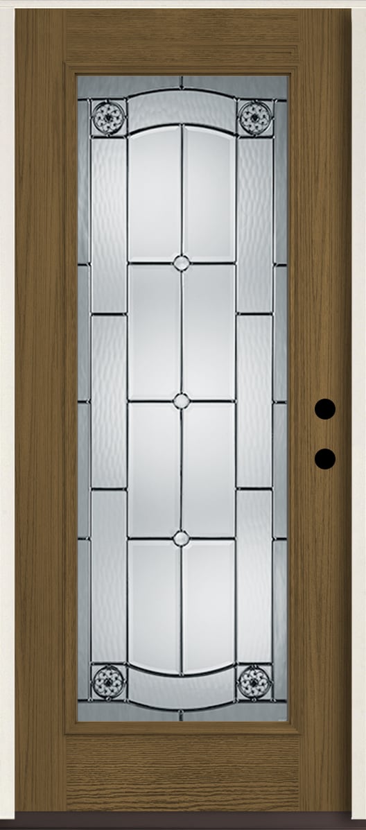 American Building Supply LO964749 Elan 36-in x 80-in x 4-5/8-in Fiberglass Full lite Left-hand inswing Walnut Stain Stained Prehung Single door Front Door Insulating core Decorative glass