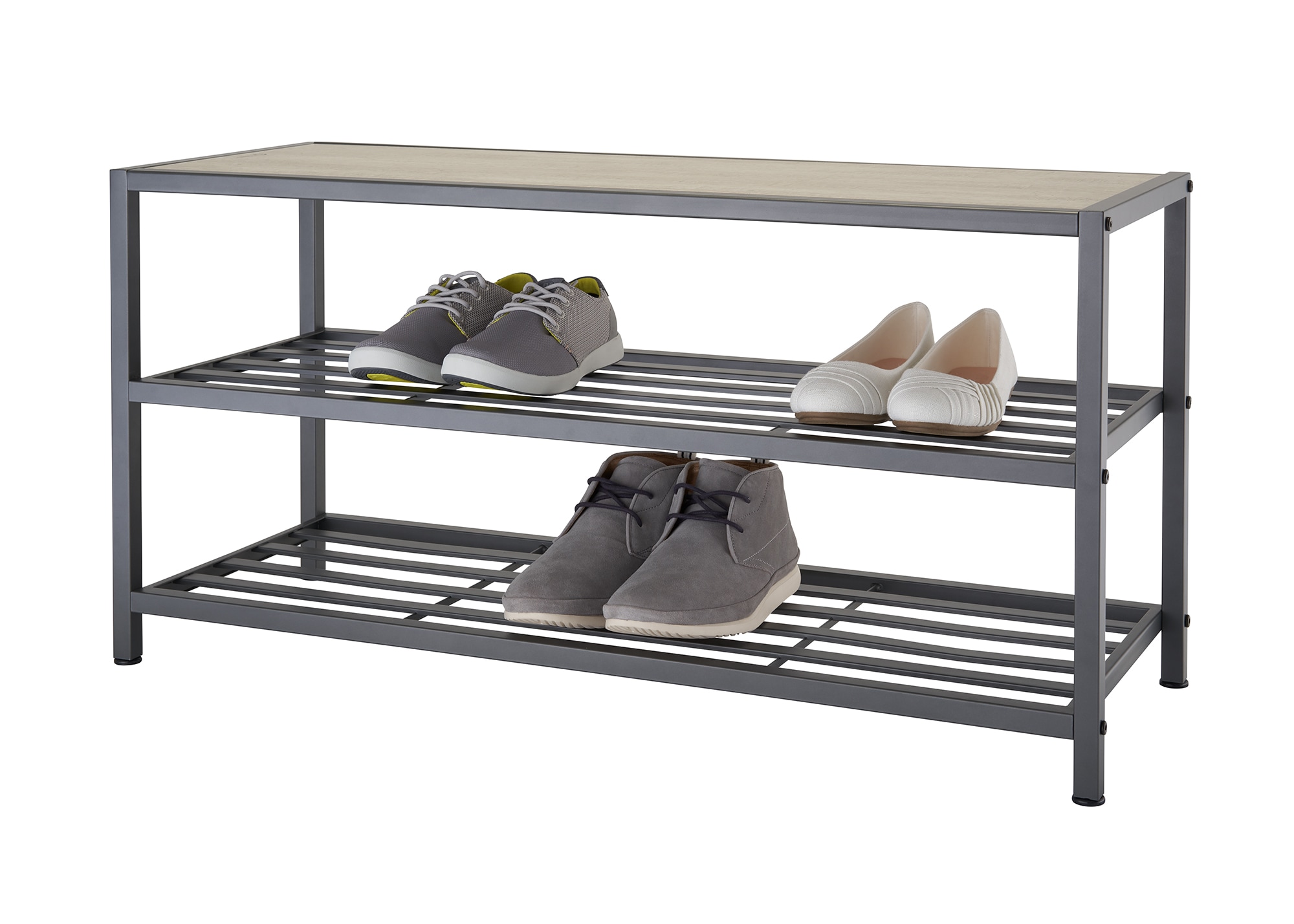 Style Selections 15.9-in H 2 Tier 6 Pair Gray Metal Shoe Rack in the Shoe  Storage department at