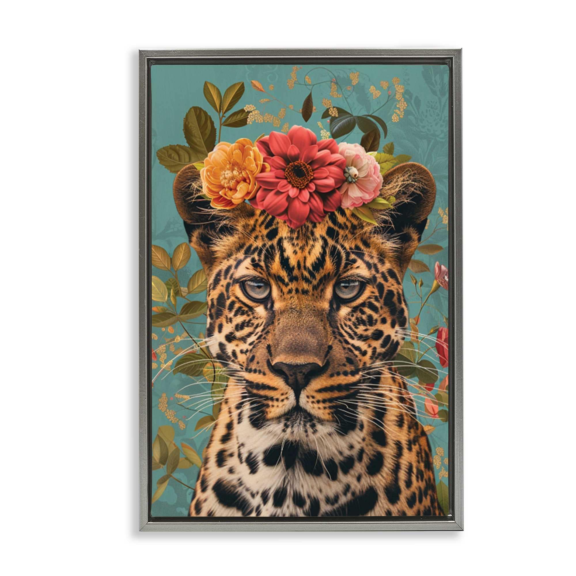 Stupell Industries BT-895-FFL-20X30 Floral Crown Wild Cheetah Floating Frame design by LSR Design Studio