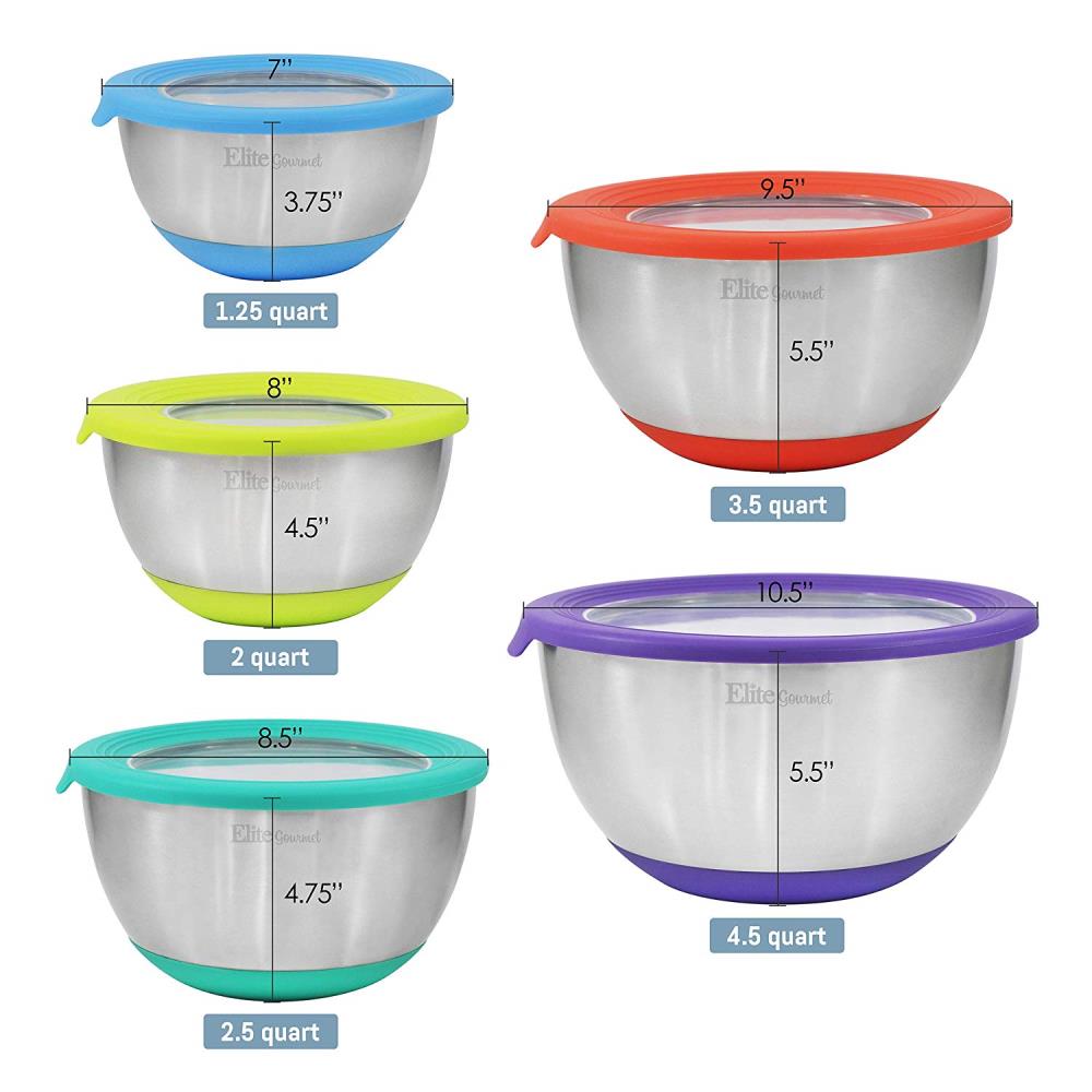 Elite Gourmet 12 PC Stainless Steel Mixing Bowls with Lids [EBS