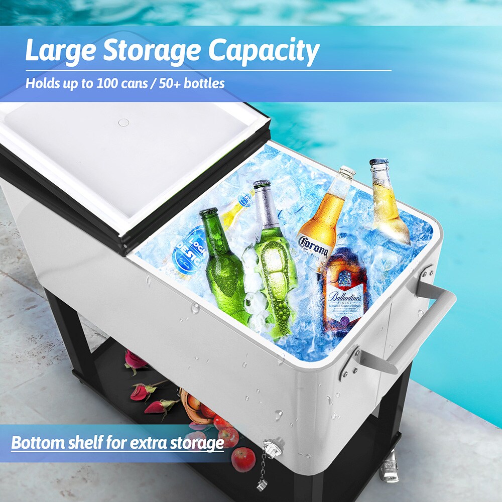 UPHA Insulated Steel Beverage Cooler Cart - 80 Quart Capacity, Green  Finish, Long Term Storage, Rolling Wheels - Perfect for Outdoor Parties and  BBQs in the Beverage Coolers department at