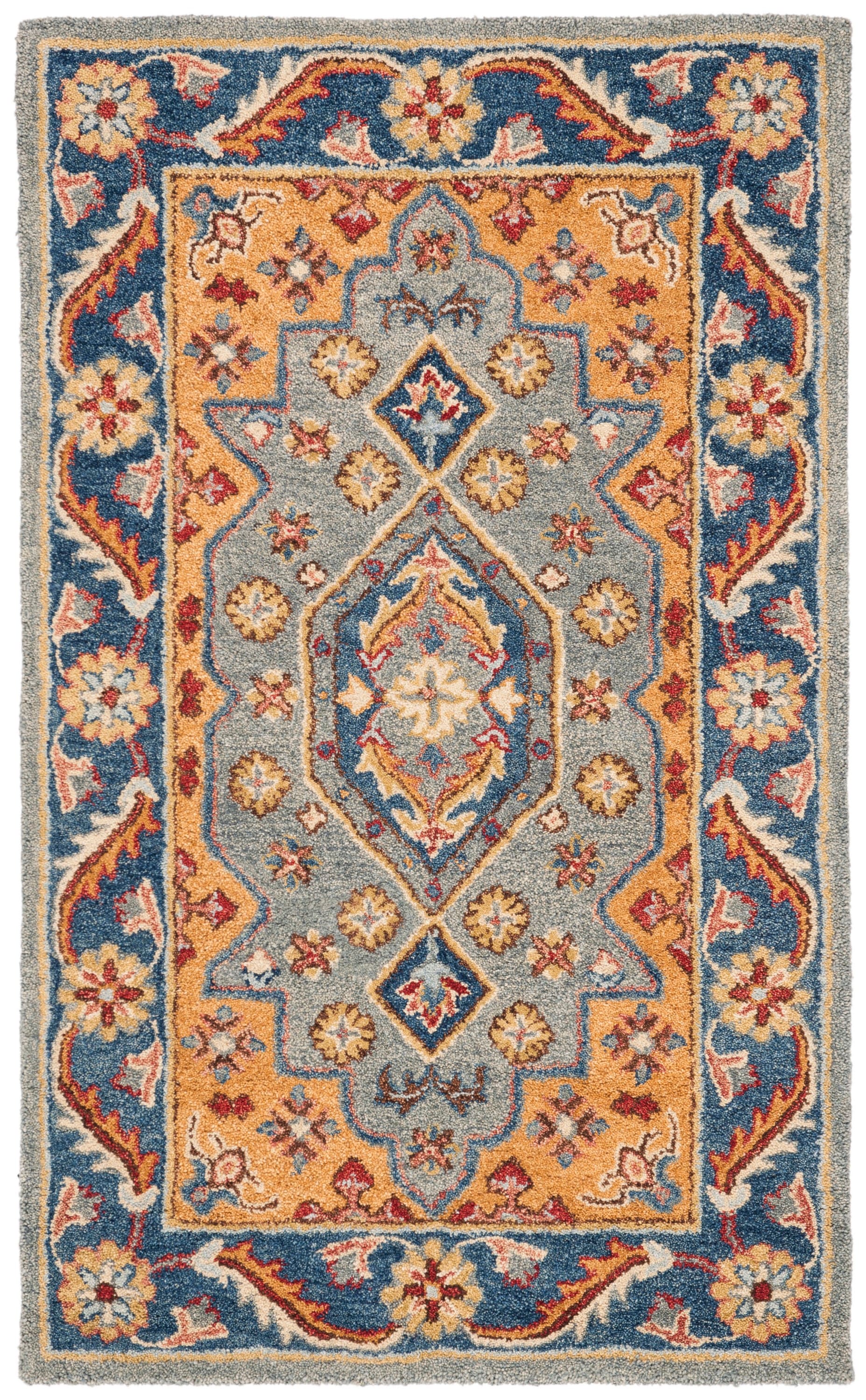 Hand-Tufted Blue and Gold Wool Area Rug 3' x 5'