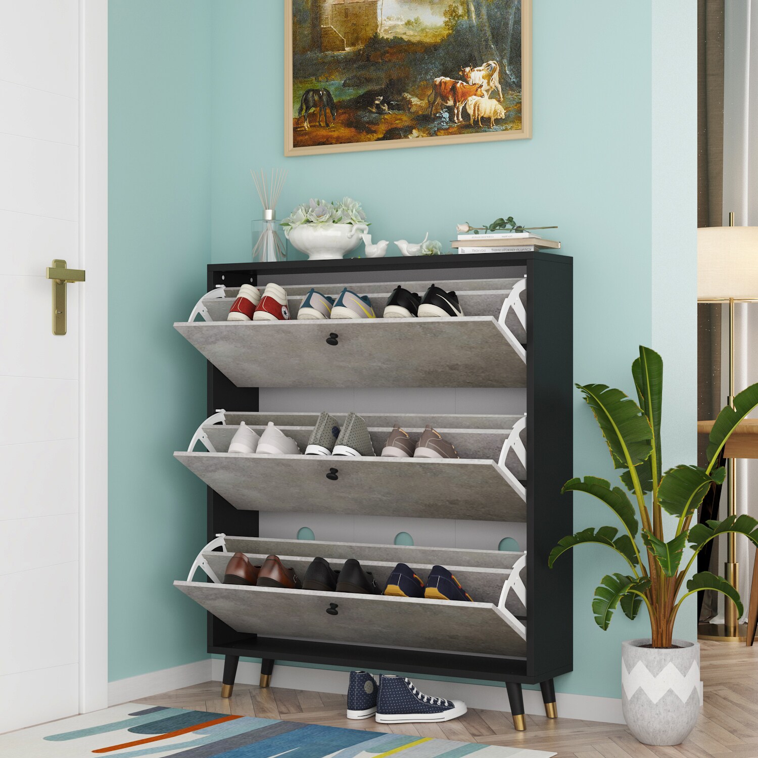 FUFU&GAGA 47.2-in H 3 Tier 20 Pair Multi-color Composite Shoe Cabinet at