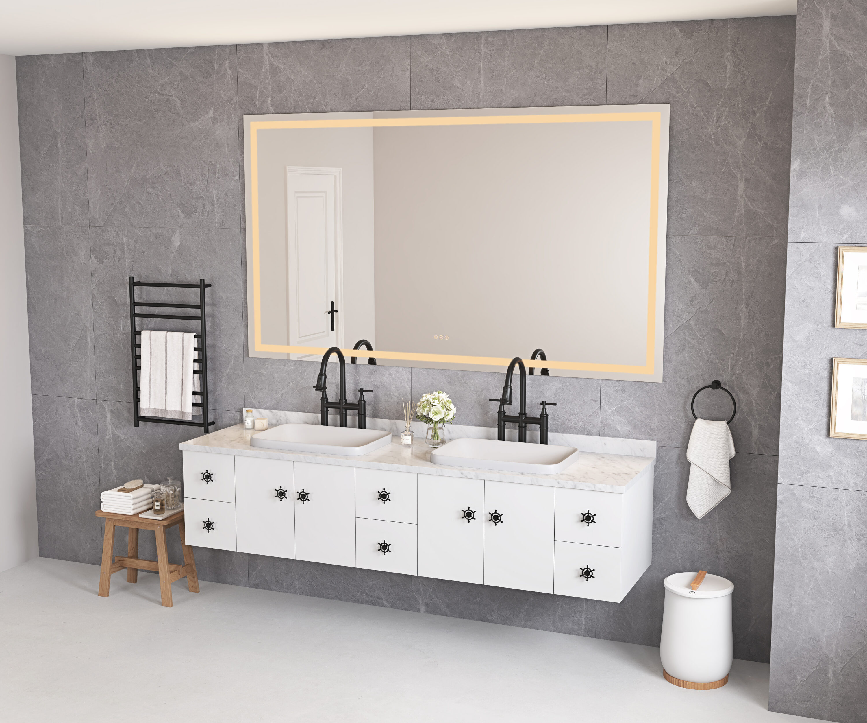 Vacolite KP-8848-DHDT 48-Inches x 88-Inches Polished Frameless Rectangle Dimmable Lighted Fog Free Tilting Bathroom Vanity Mirror ( White )