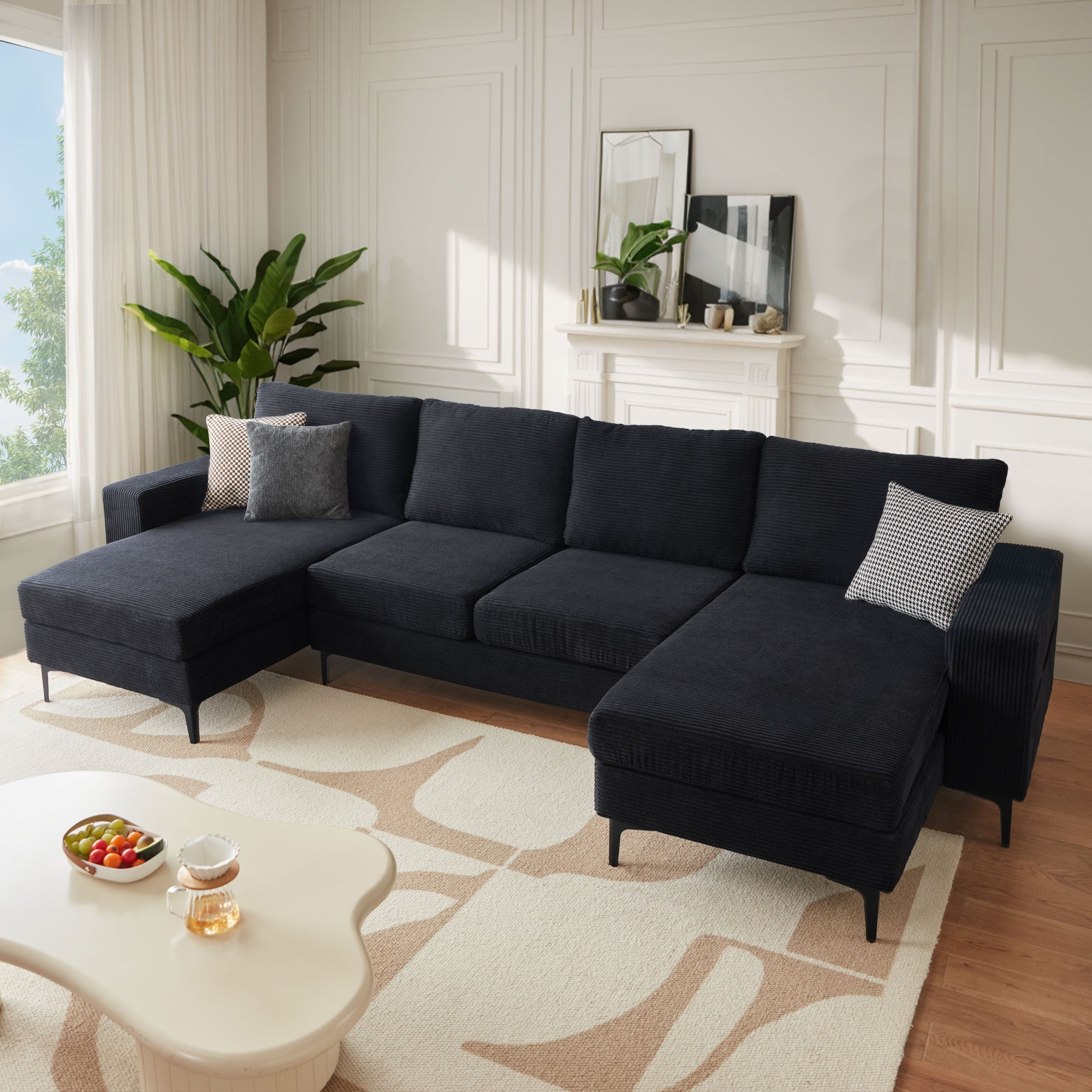 Ovios OKIKI400 126-in Modern Black Sectional