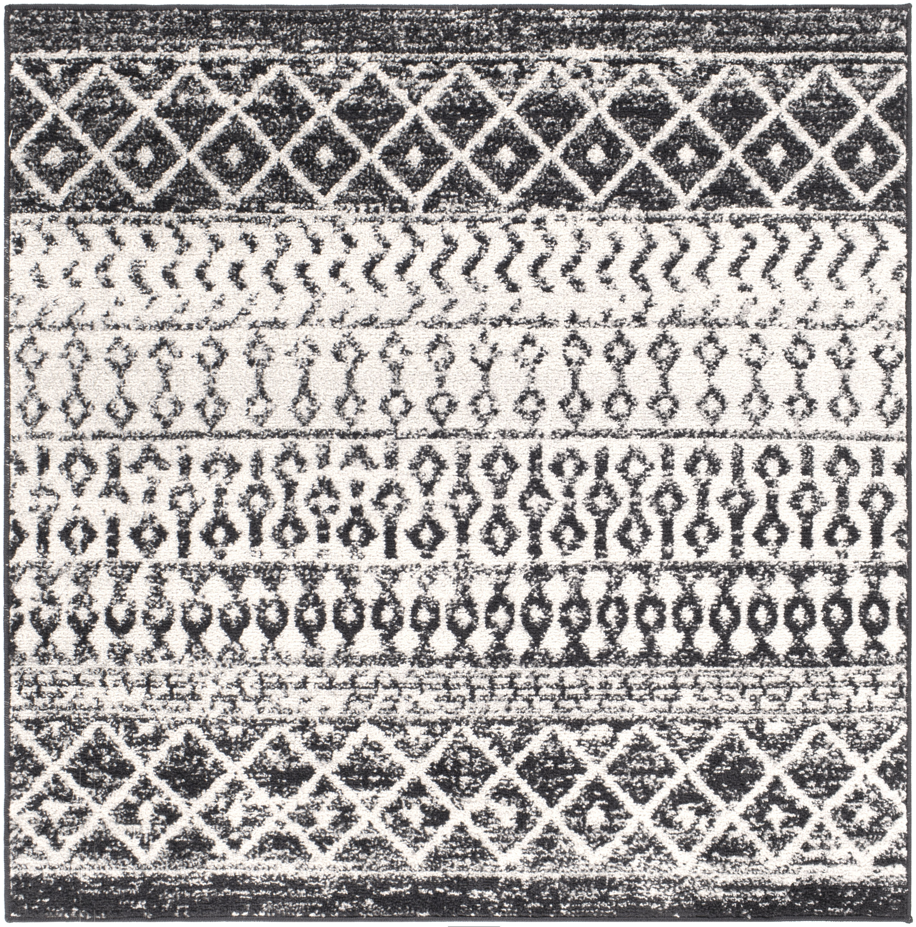Livabliss ELZ2307-4SQ Elaziz 4 x 4 (ft) Polypropylene Black Square Indoor Geometric Global Area rug