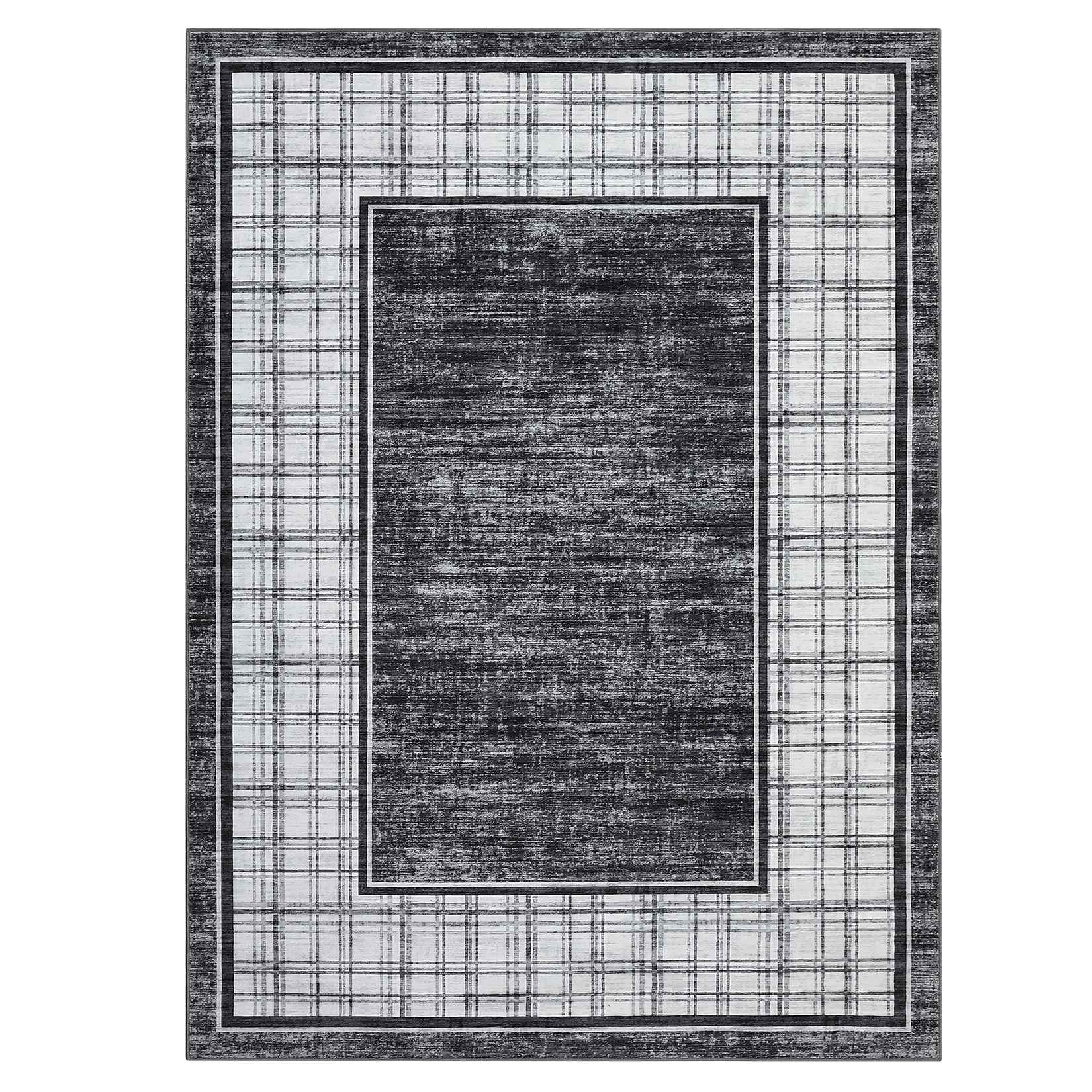 Qeetex LSN-PHK-347NXDUU 9 x 12 ft Polyester Cashmere Imitation Gray Rectangular Hallway Bathroom Entryway Kitchen Office Foldable Geometric Modern Washable Area Rug
