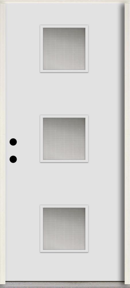 RELIABILT LO1066736 Spotlights 32-in x 80-in x 4-5/8-in Fiberglass 1/4 lite Right-hand inswing Modern White Painted Prehung Front Door Insulating core