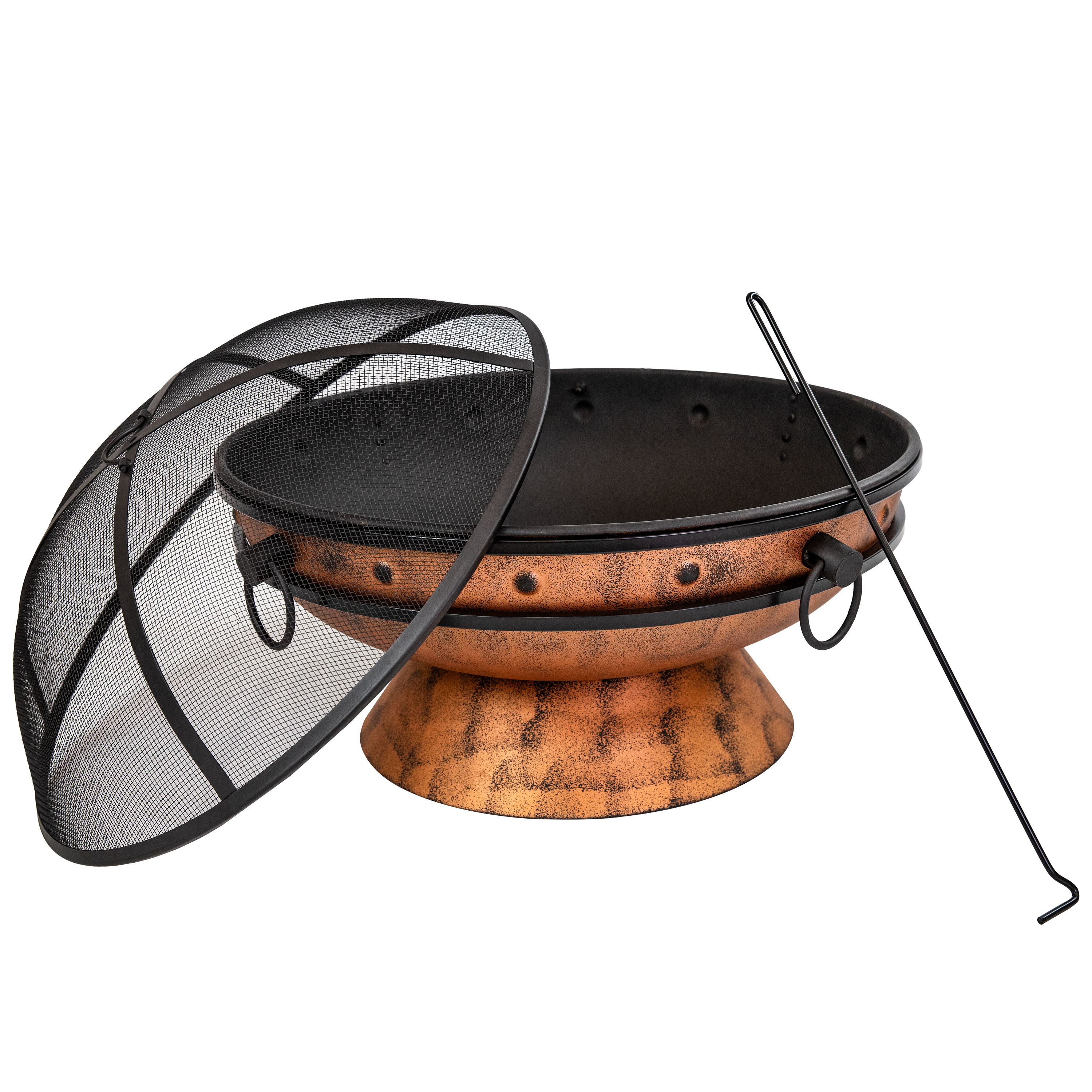 Copper Finish 30-Inch Round Wood-Burning Fire Pit with Handles