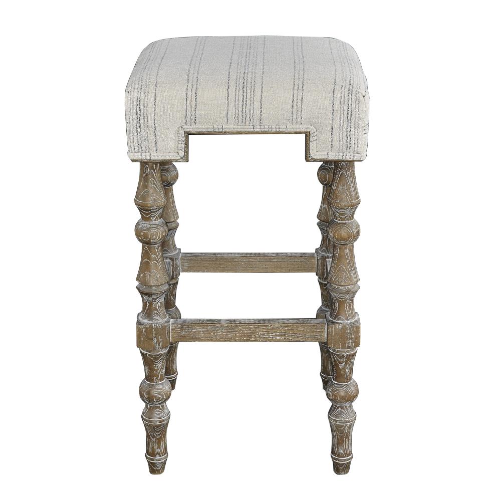 Rustic Charm Backless Barstool in Brown Finish with Geometric Seat