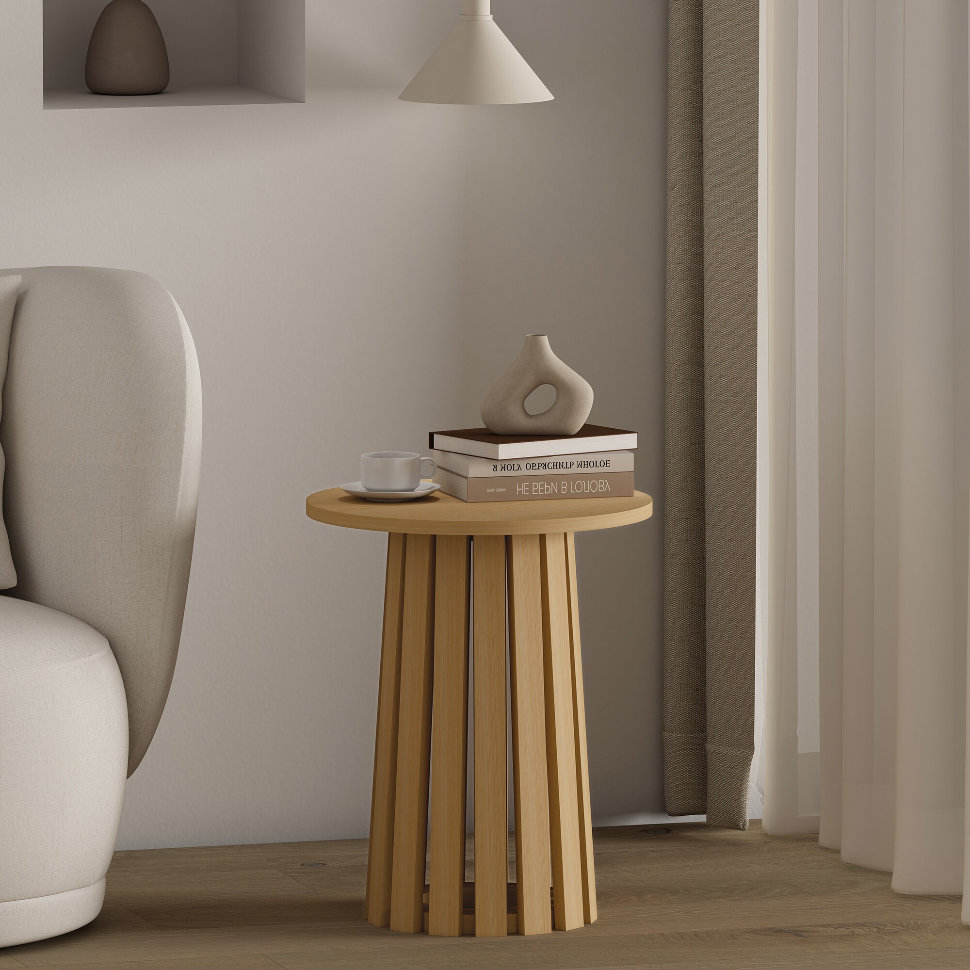 Manhattan Comfort ET012-NA 17.7-in W x 21.9-in H Natural Oak Composite Round Modern End Table Assembly Required
