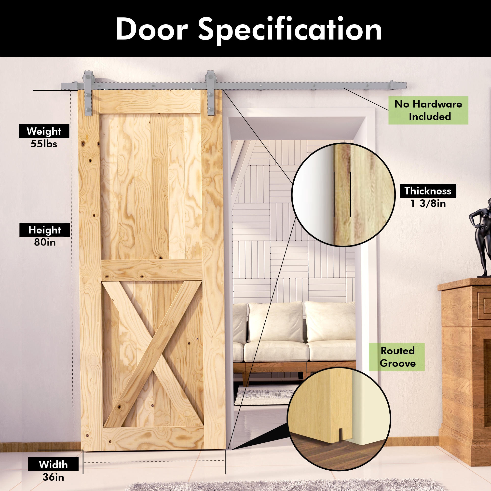 HOMACER HOMDR-3680-FR Barn-Doors - View #3