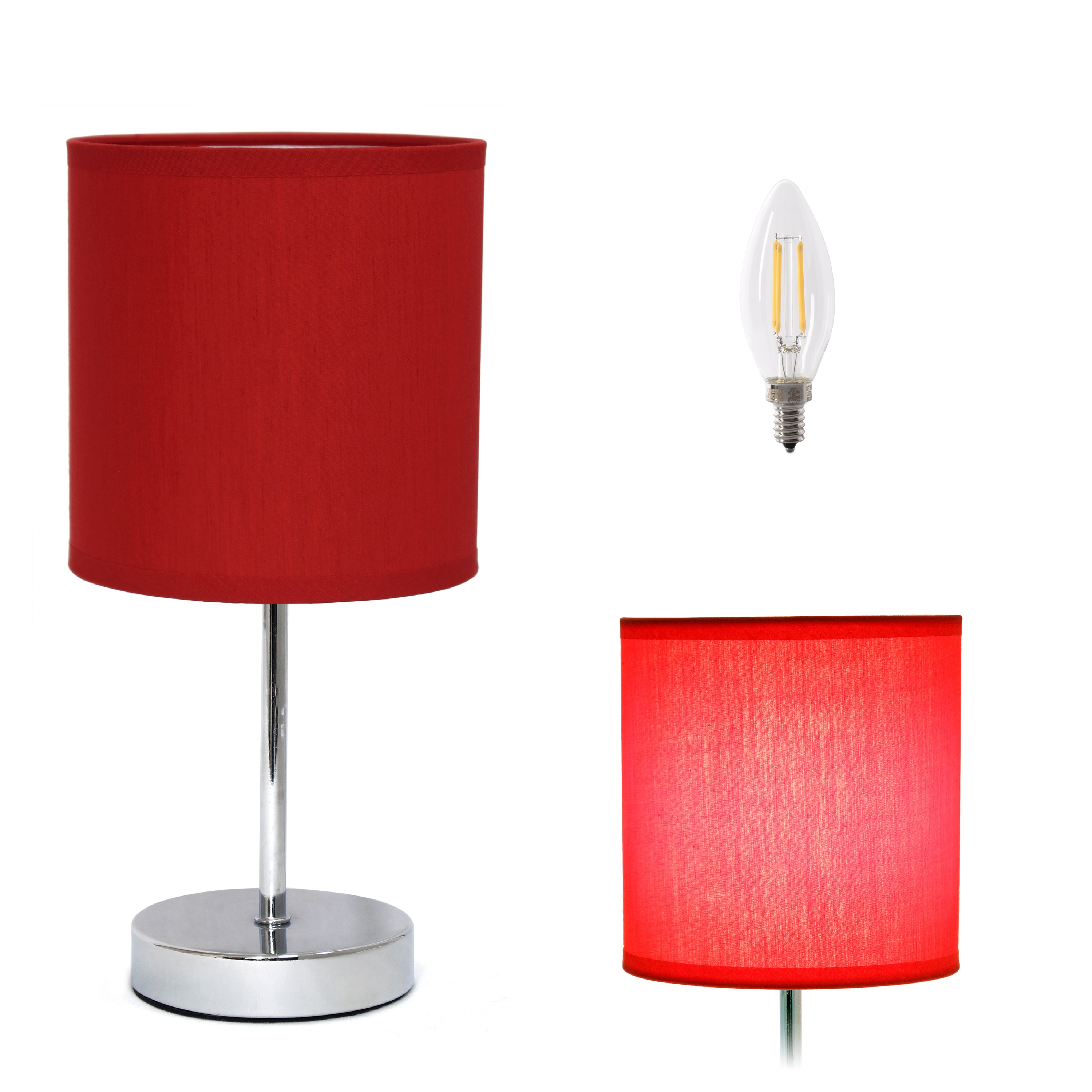 Simple Designs LT2007-RED-LB 11.81-in Red LED Rotary socket Table Lamp with Fabric Shade