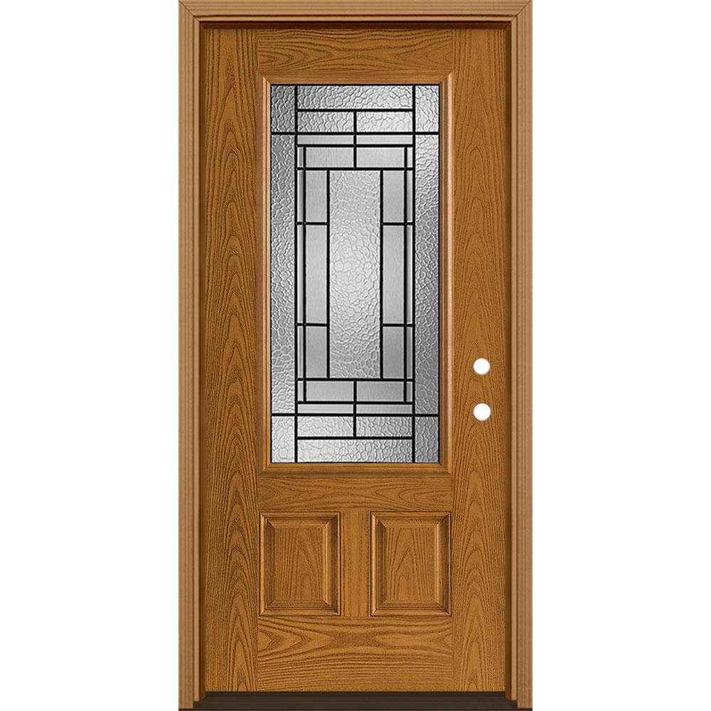 Masonite 1327061 Pembrook 36-in x 80-in Fiberglass 3/4 Lite Left-Hand Inswing Oakcrest Stained Prehung Single Front Door with Brickmould Insulating Core