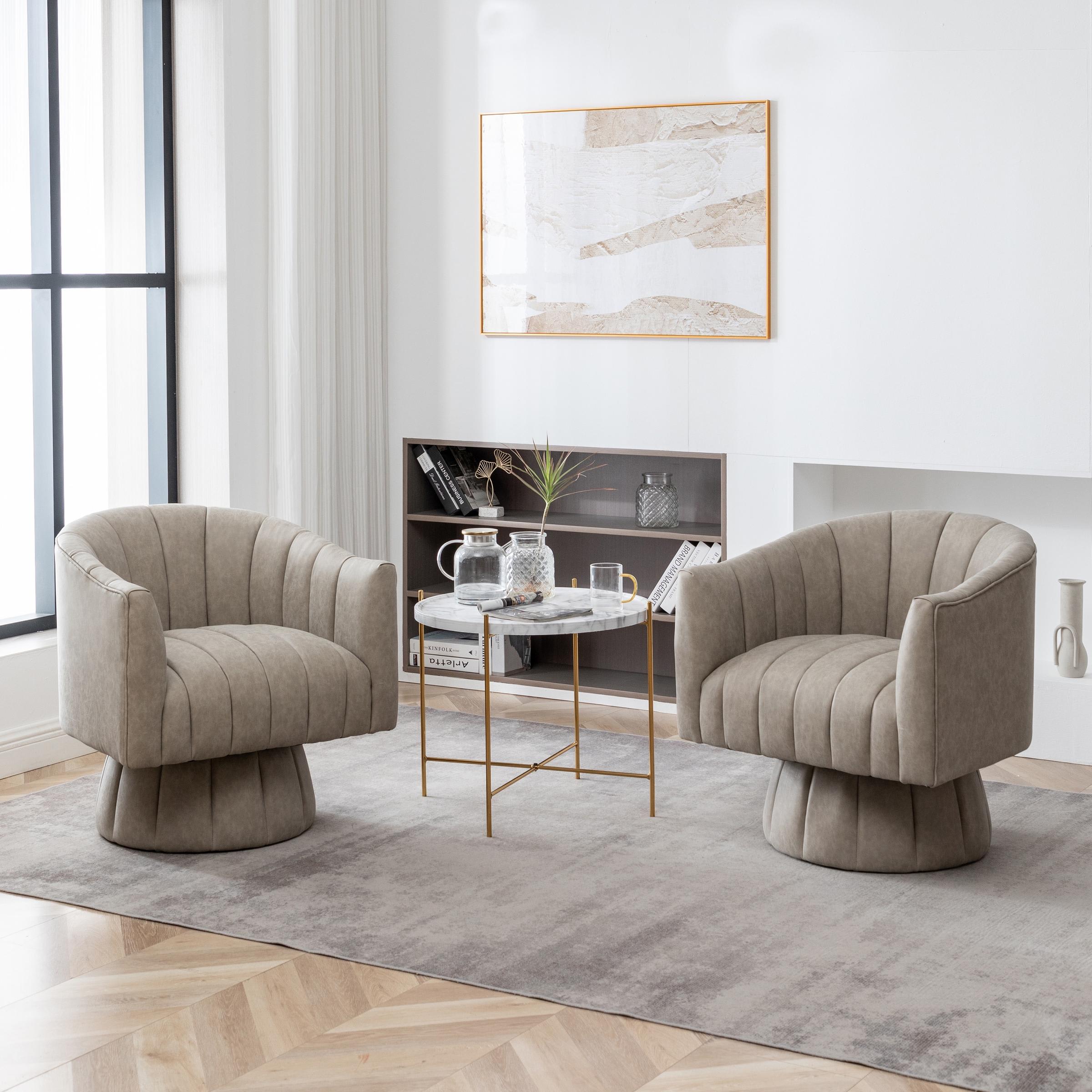 SEYNAR CE570DARK APRICOTS2 Mid-Century Swivel PU Leather Tufted Round Accent Barrel Chair set of 2