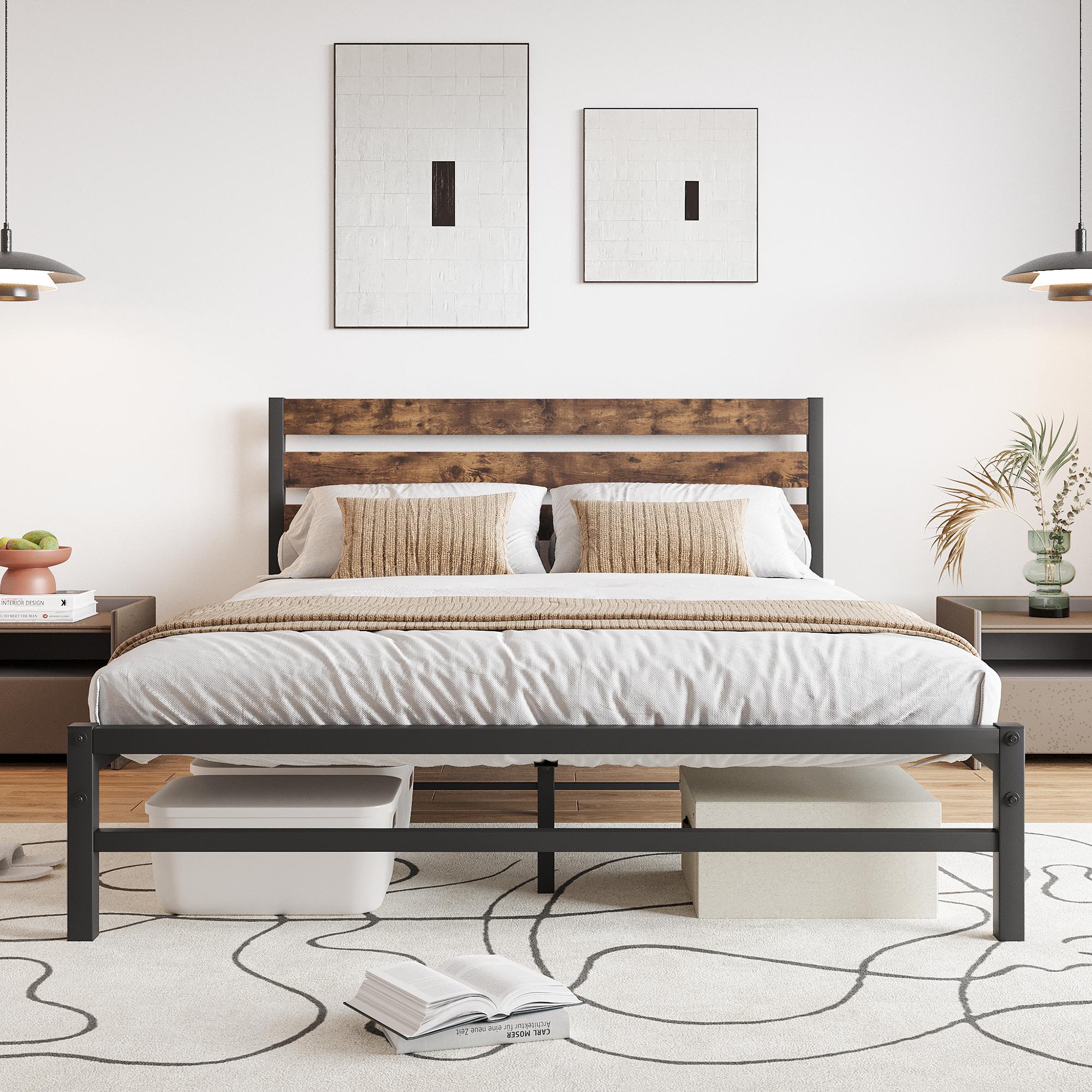 Bayfeve BF-84264-IN Rustic Vintage Bed Frame Rustic Brown Queen Metal Bed frame Bed