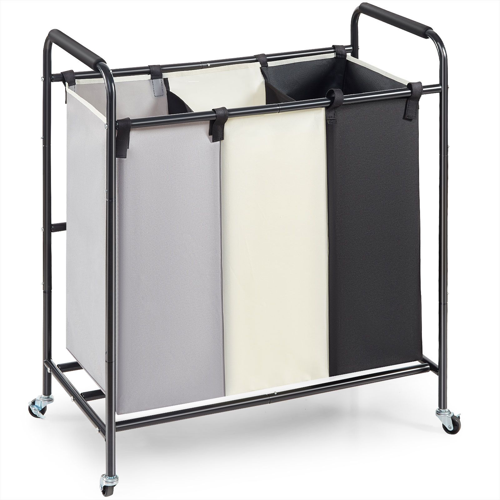 Kitstorack 3-Section Laundry Sorter Hamper Cart with Lockable Wheels and Removable Cloth Bags 75 lb Load Capacity for Laundry Room or Bedroom